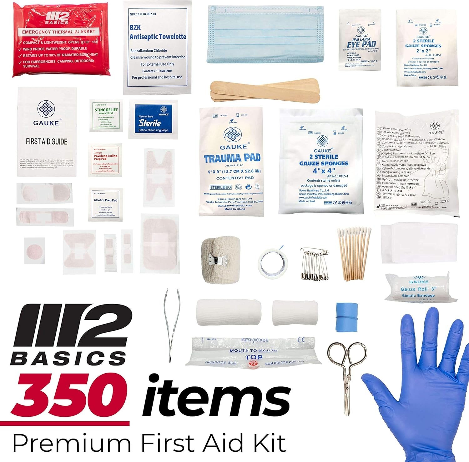 Professional First Aid Kit, 350 Essential Pieces for Home & Office Safety