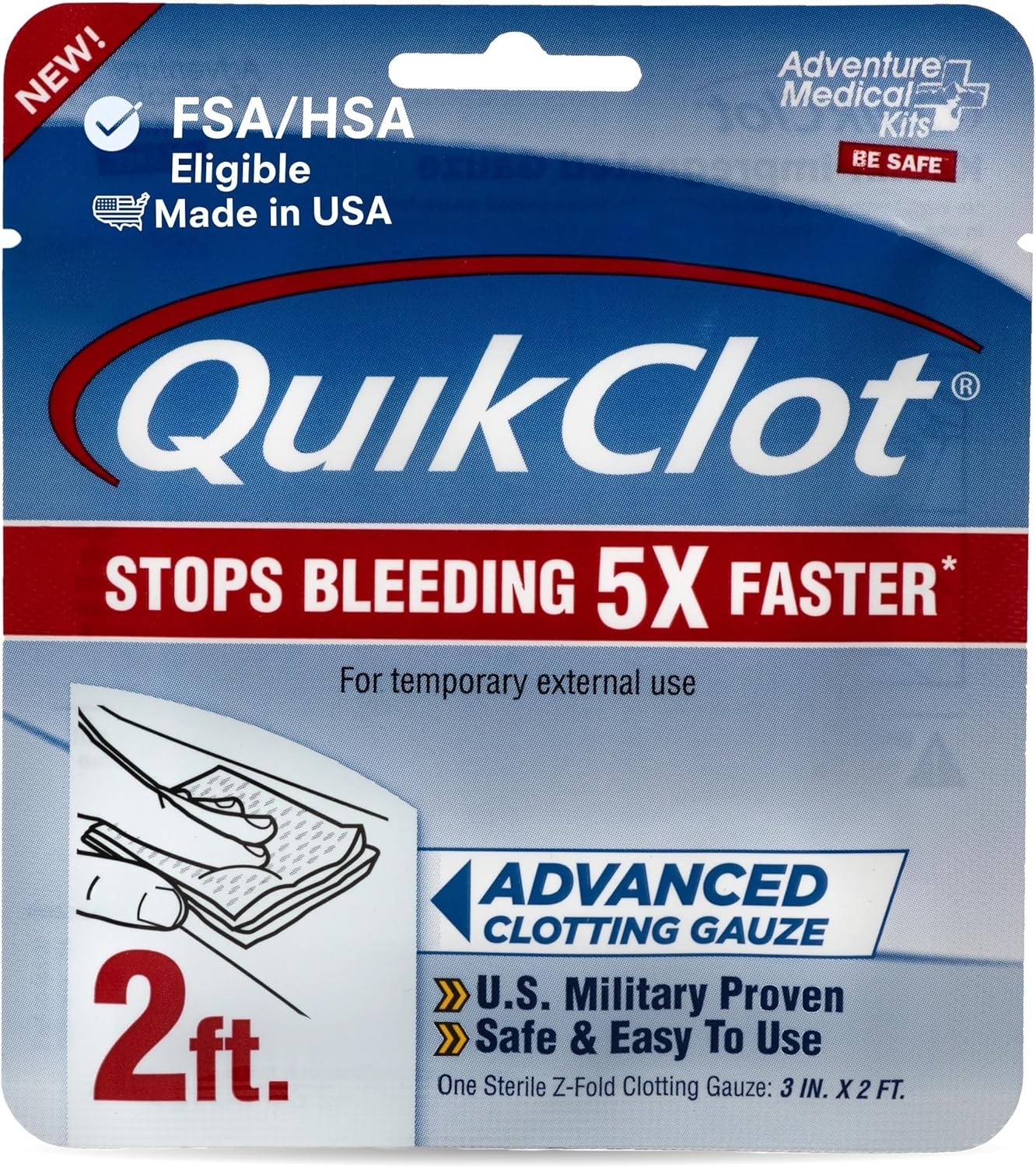 QuikClot Advanced Clotting Gauze 3×24 – Stops Bleeding 5X Faster in Emergencies