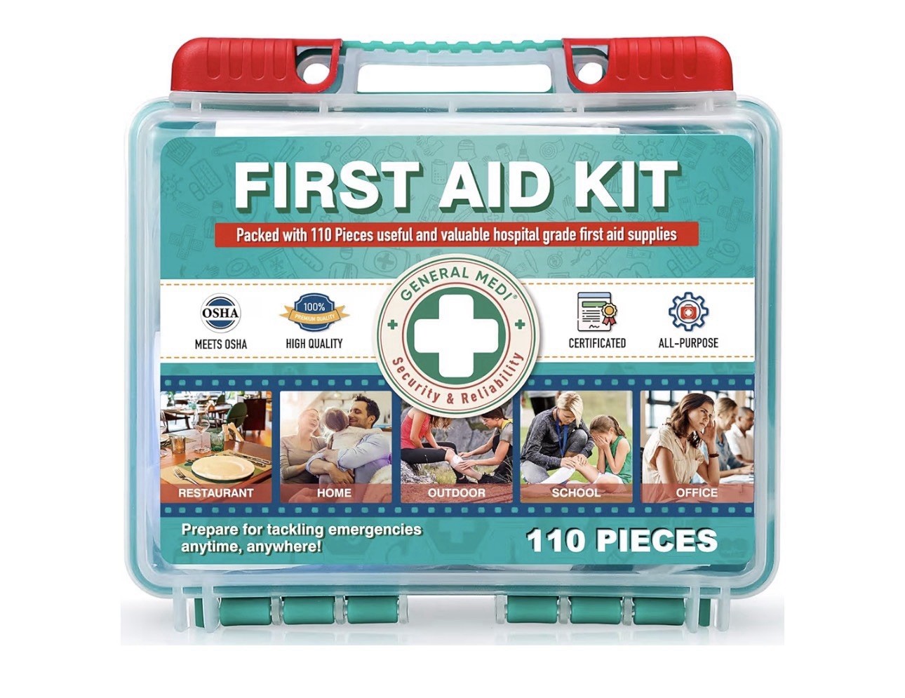 New General Medi 110 Pieces Small First Aid Kit, HardCase First Aid Box