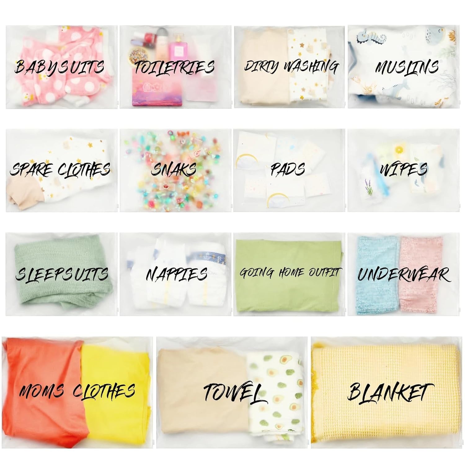 15 Pcs Hospital Bags for Labor and Delivery Resealable Birth Hospital Bag Essent