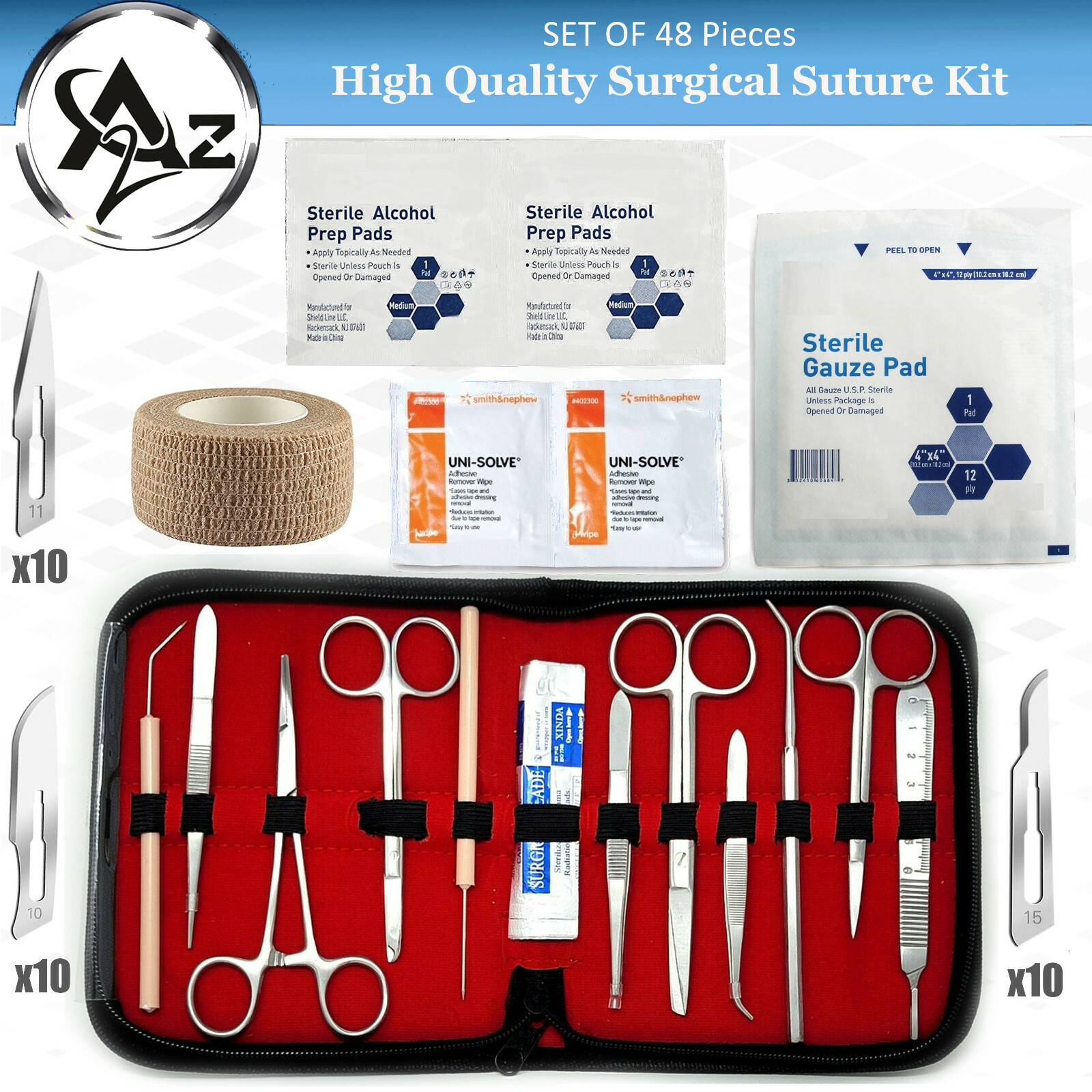 First Aid Emergency Medical Trauma Kit Suture, Needle Holder, Scalpel, Blade K5