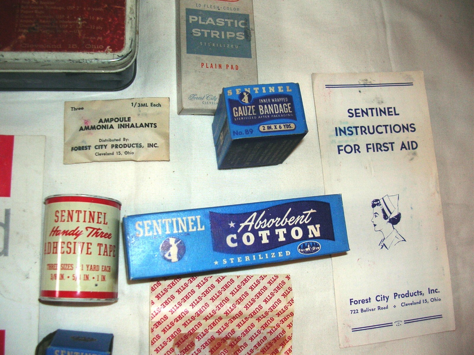 Vintage 1960's Sentinel Family First Aid Kit/ Metal Box & Contents