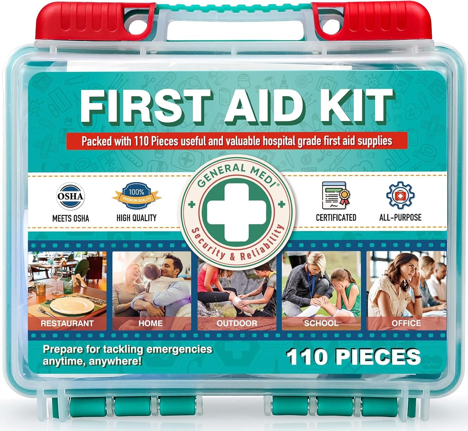 🆘 GENERAL MEDI 110-PIECE FIRST AID KIT – PREMIUM PROTECTION FOR ANY EMERGENCY!