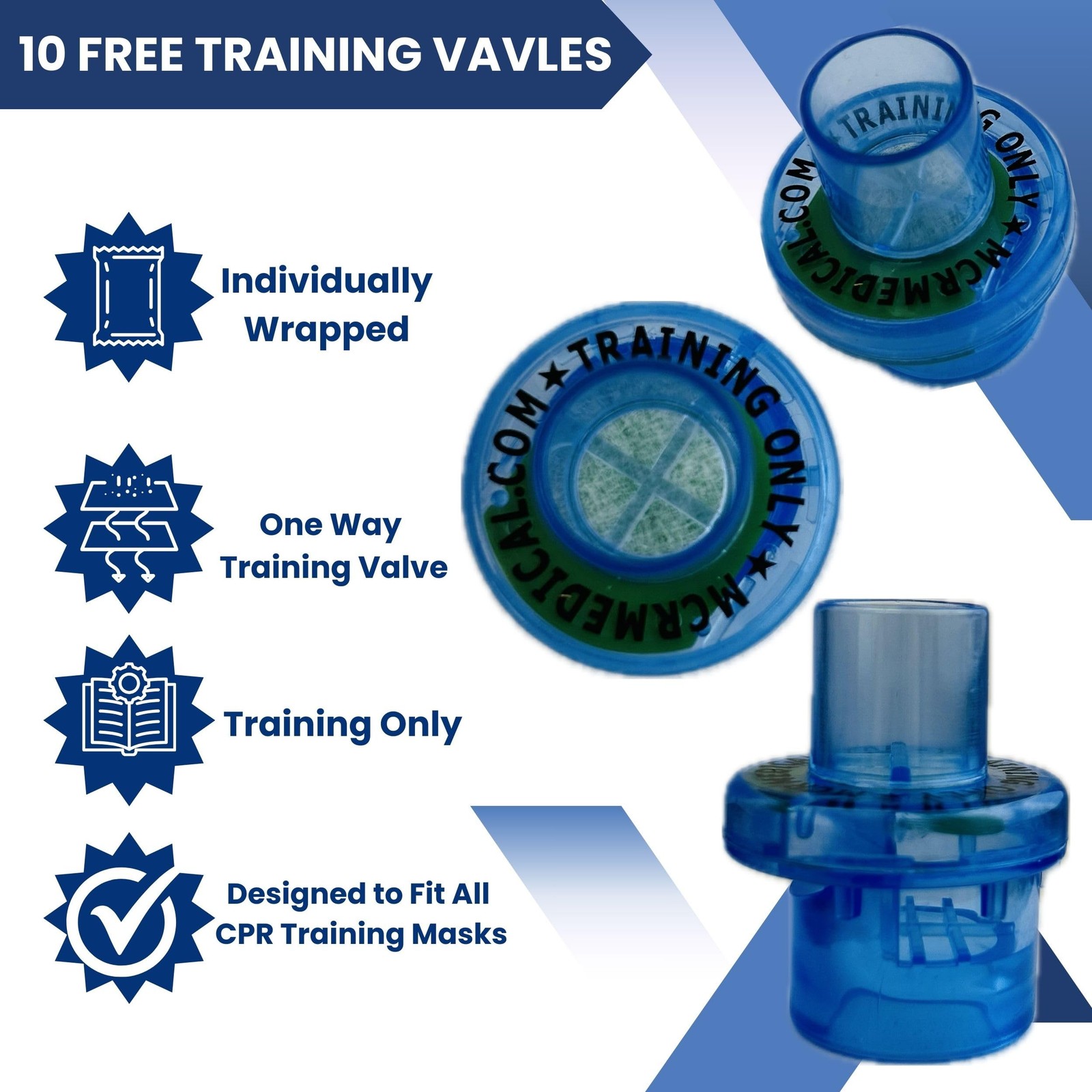 Pack of 10 Training CPR Masks, Adjustable-Adult w Valves, MCRTM-AR