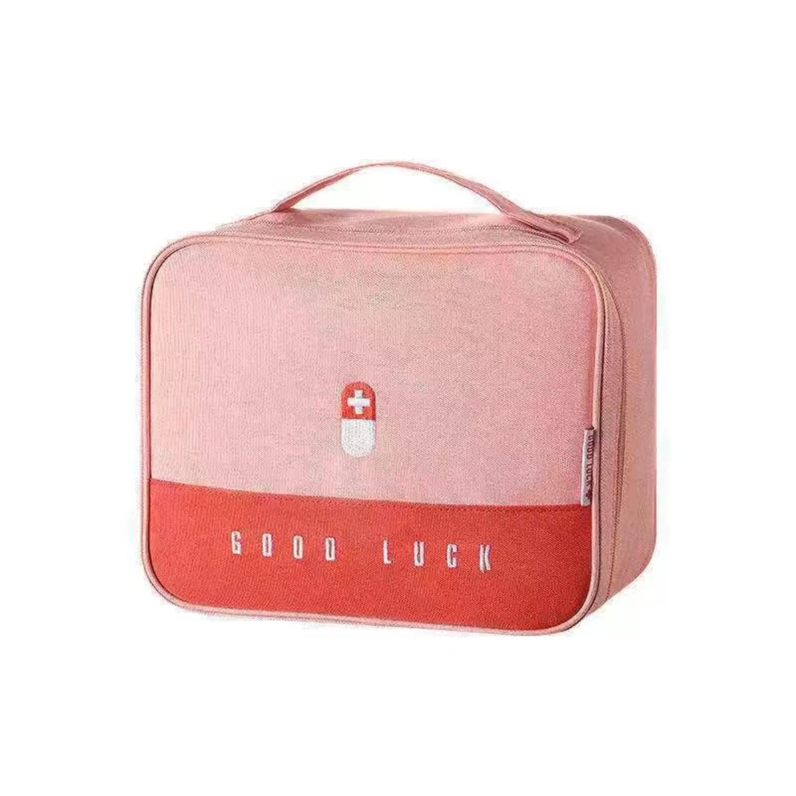 Ellsang First Aid Bag Empty, Travel Medicine for Travelling Large, Pink
