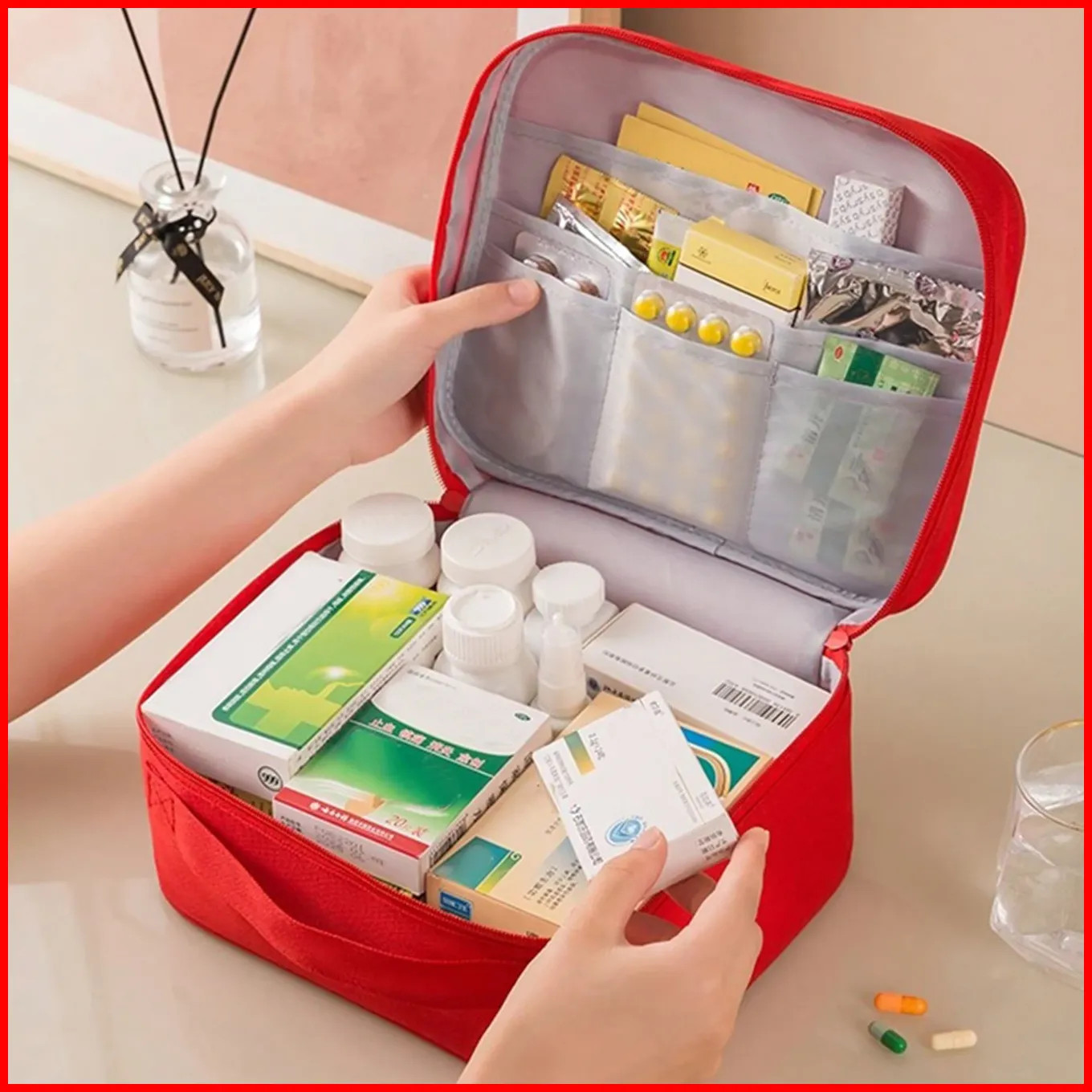 Portable Medical First Aid Kit Bag Large Capacity Home Travel Storage Bag 1pc