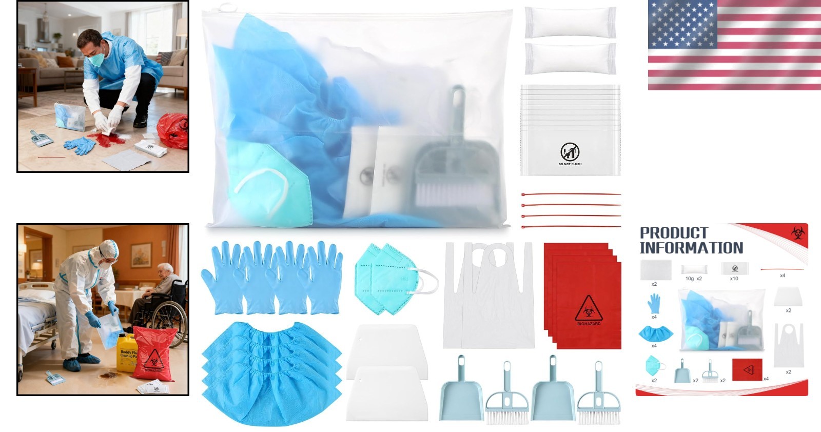 Bodily Fluid Clean up Pack Vomit Spill Cleaning Kit with Absorbent Powder Glo…