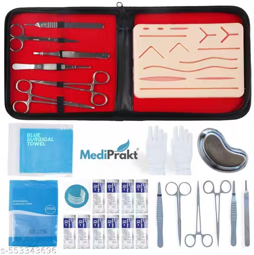 Complete SUTURE PRACTICE KIT | 35 Pc | with 14 cut Suture Pad, Instr