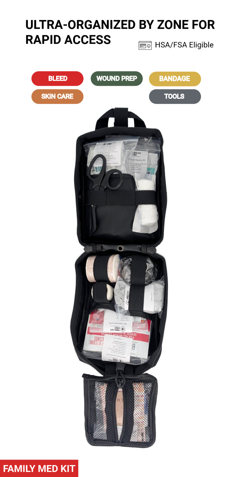 MED KIT PRO Large Family First Aid Kit w/ BleedStop 115pc Paramedic-Built
