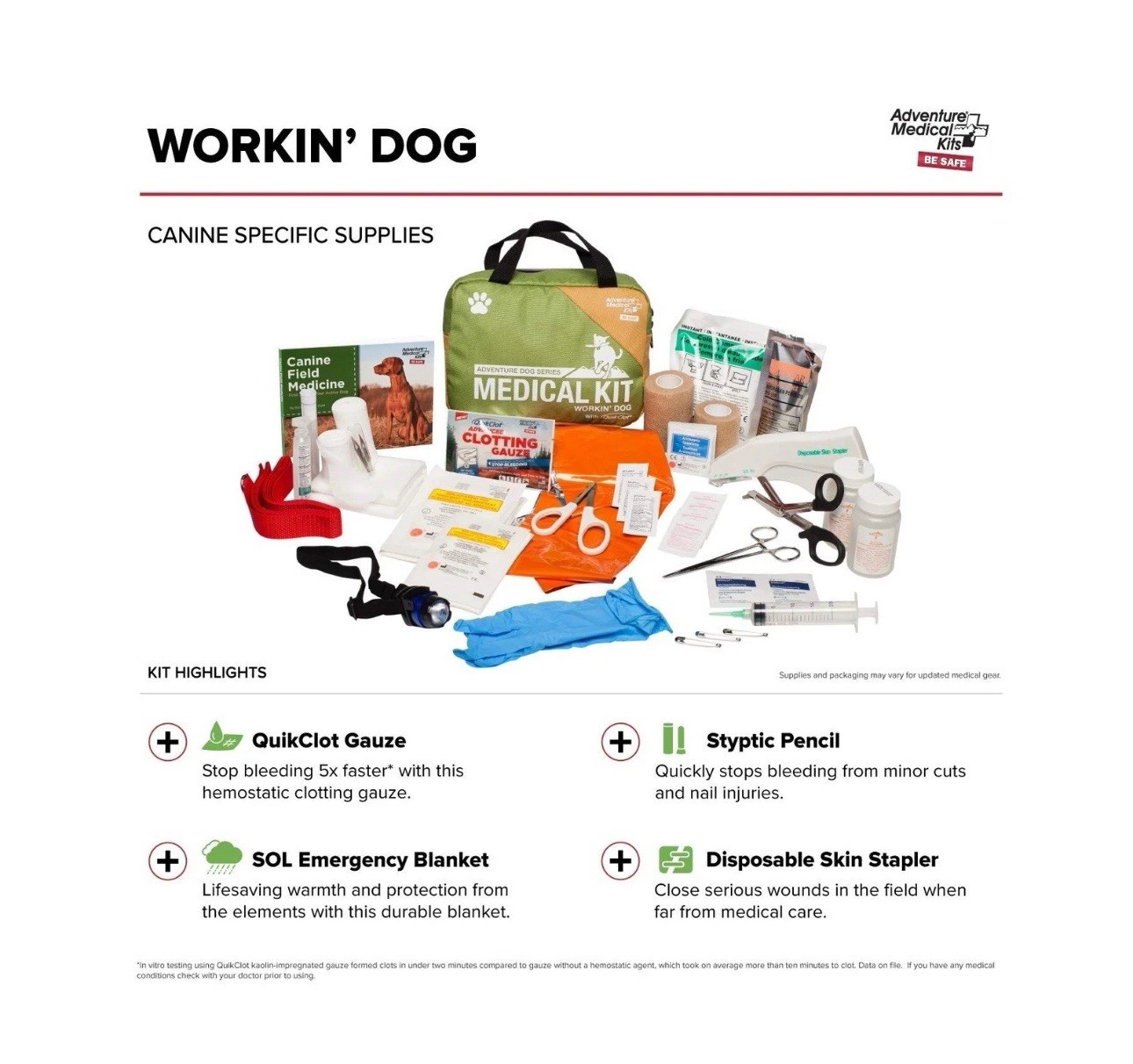 Adventure Medical Kits Workin' Dog Canine First Aid Kit with QuikClot