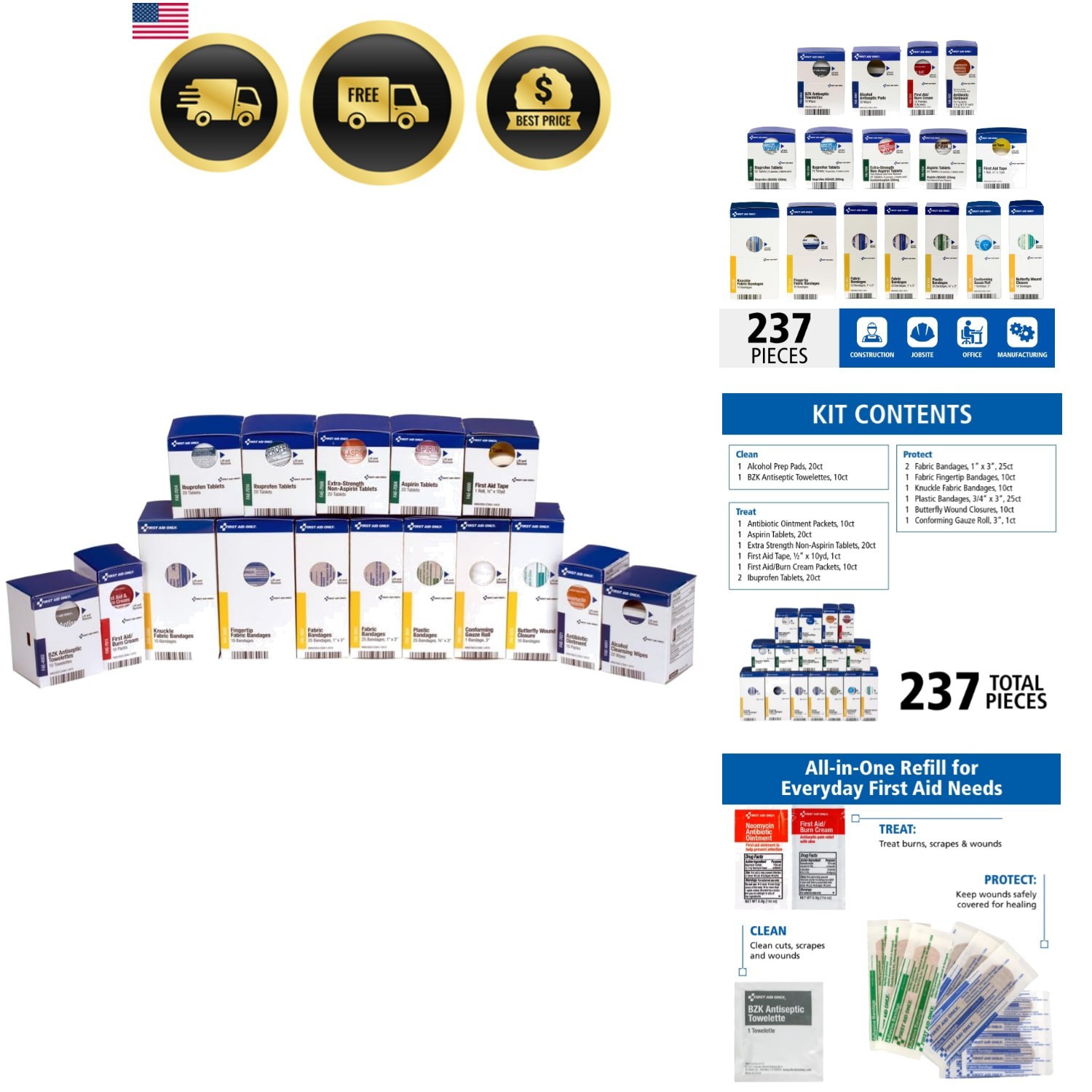 SmartCompliance 50-Person First Aid Kit Refill Supplies for Business, Worksit…