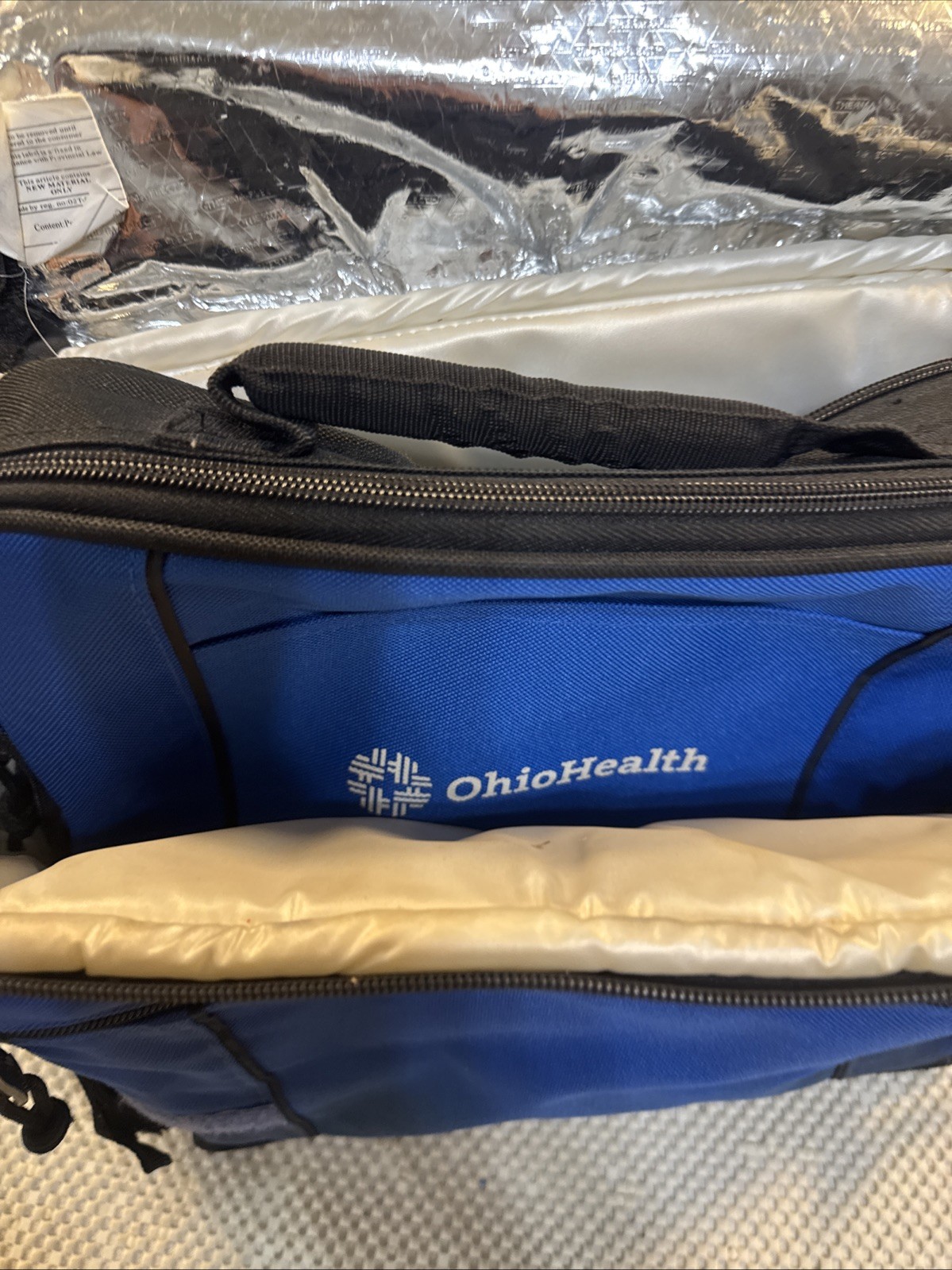 OhioHealth Blue Insulated Medical Transport Bag Cooler Tote Zippered Pocket