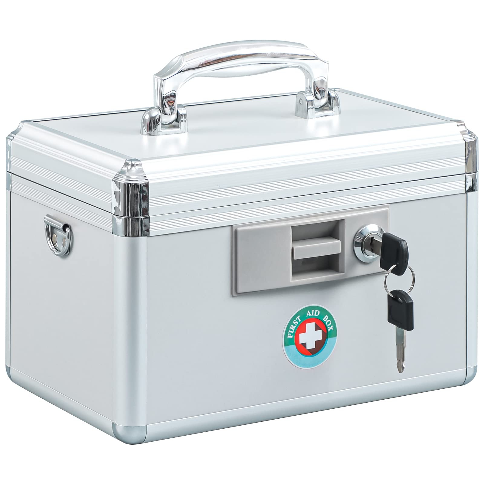 KYODOLED Locking Key Medicine Box,First Aid Safe Box Small-10in, White