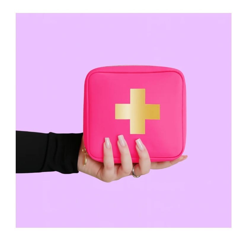 BLINGSTING Car First Aid Kit – 90 Pieces Included,Pink,1 Count,5 in x 5 in 2 in