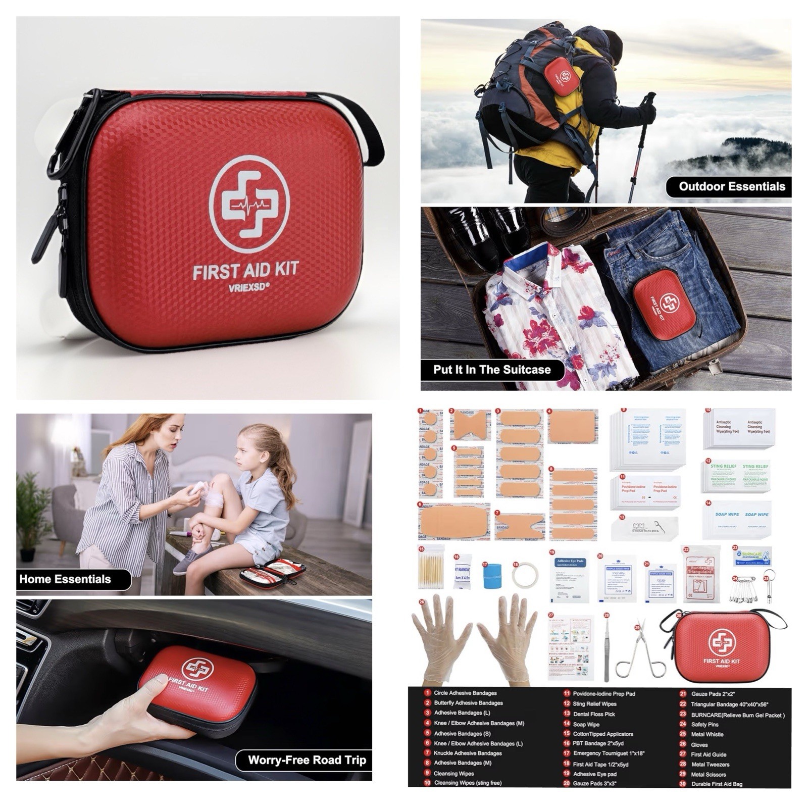 Mini First Aid Kit – 150 Piece Small Waterproof Hard Shell Medical Red