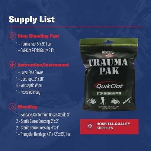 Trauma First Aid Kit with QuikClot Gauze Stop Bleeding Fast Camping Emergency