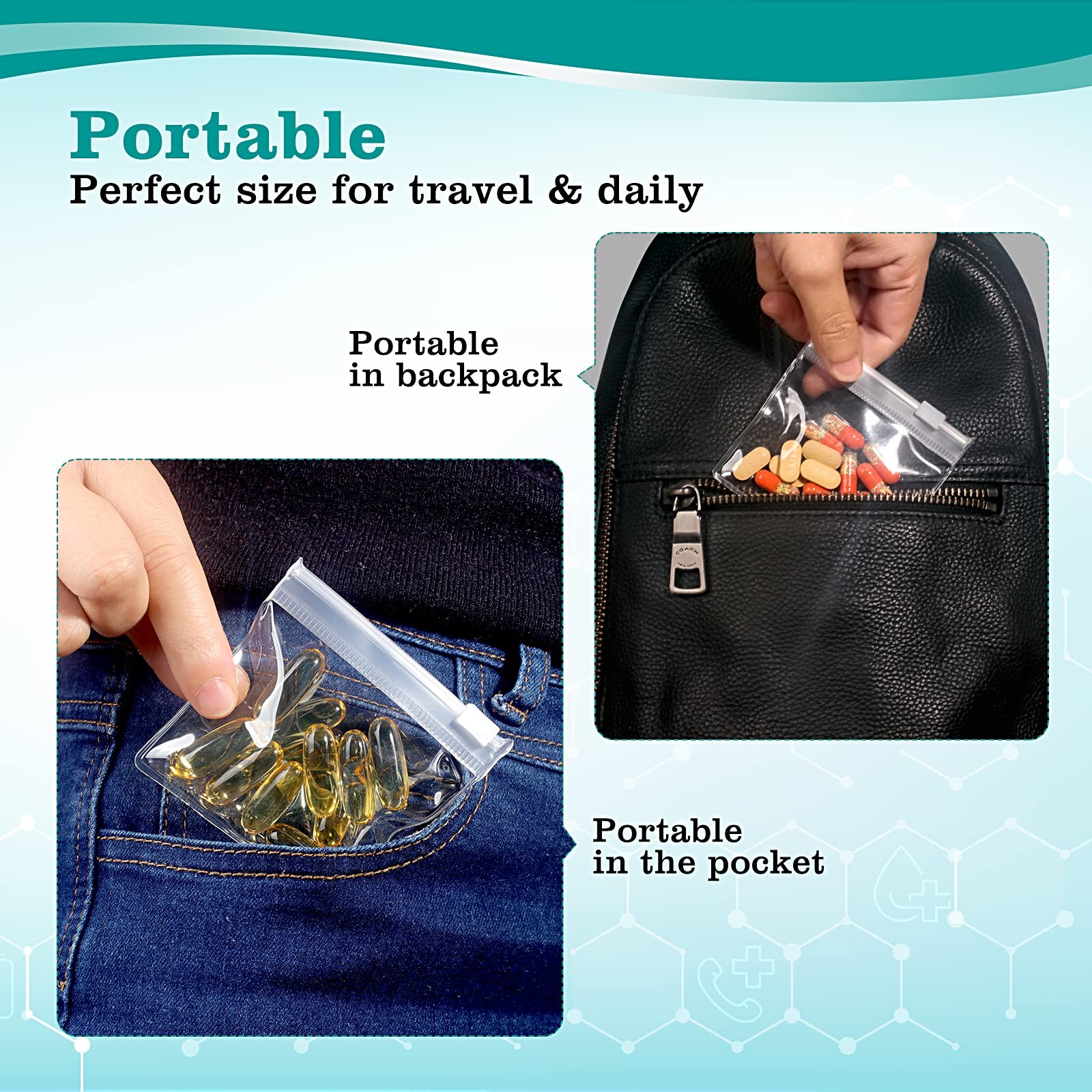 100 Packs Pill Pouch Bags BPA Free 12mil Transparent Pack of 100, Full Clear