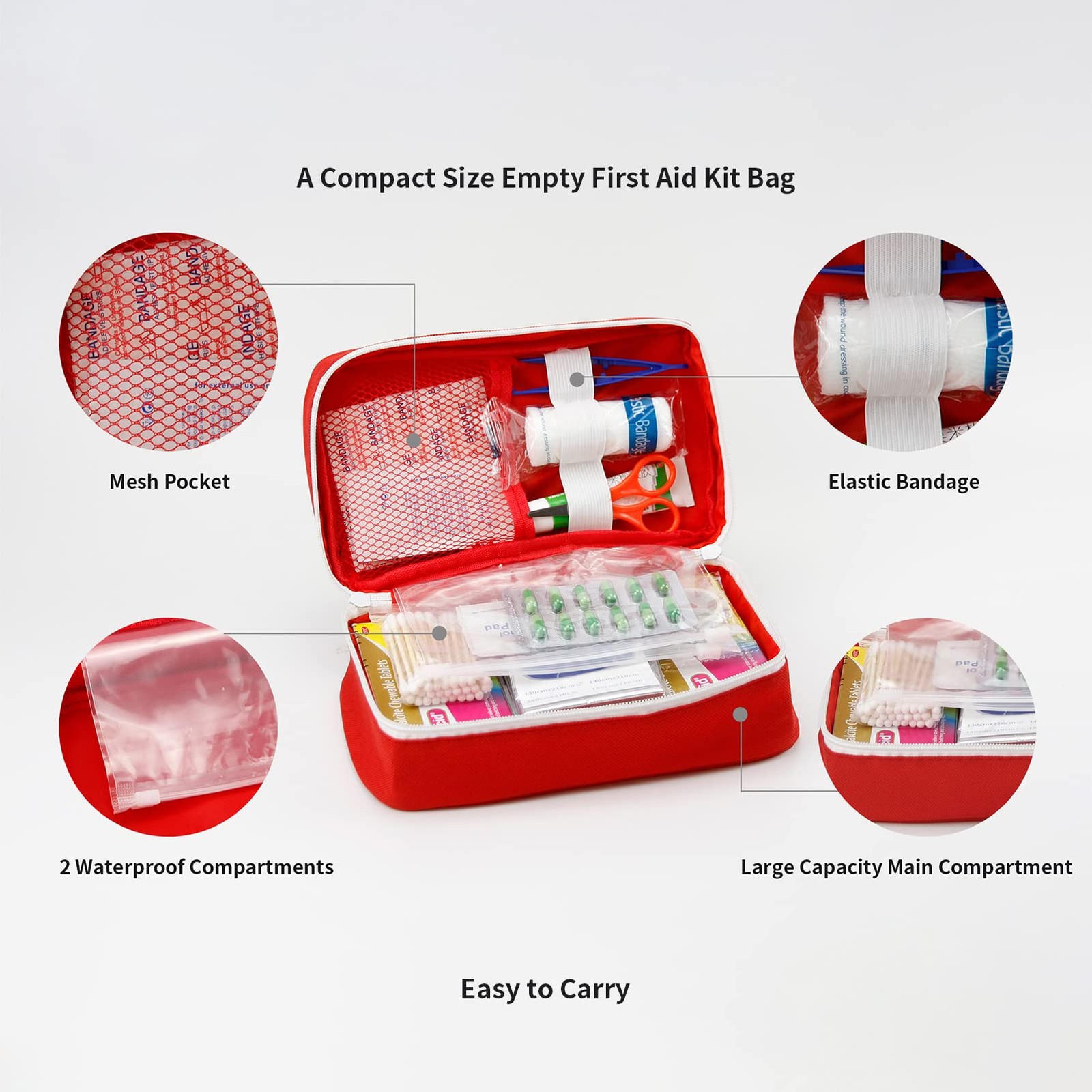 Portable Empty First Aid Kit Bag, Travel Medicine Pouch, Small Medical Bag (B…