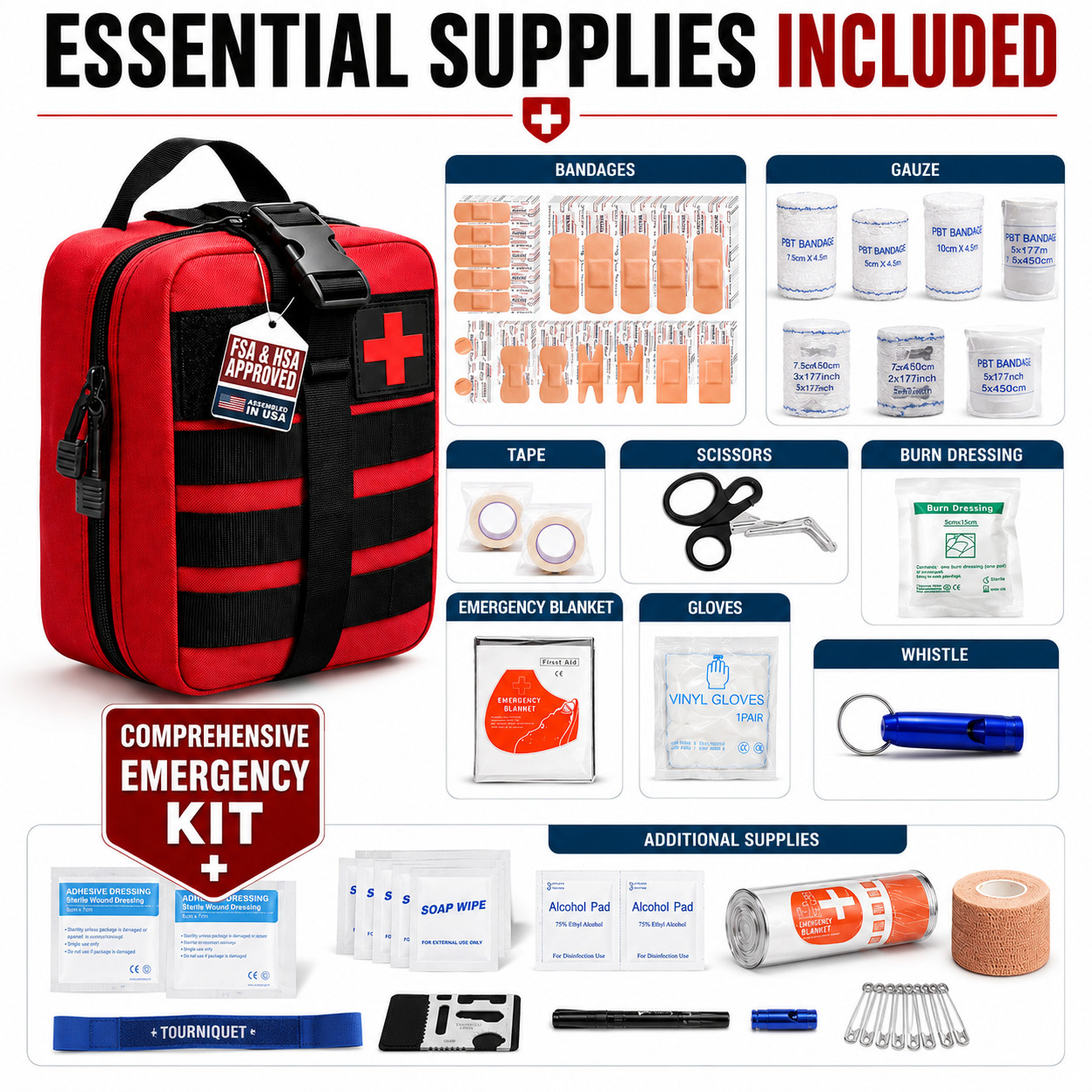 Emergency Trauma First Aid Kit with Tourniquet, Compact IFAK Medical Kit for Out