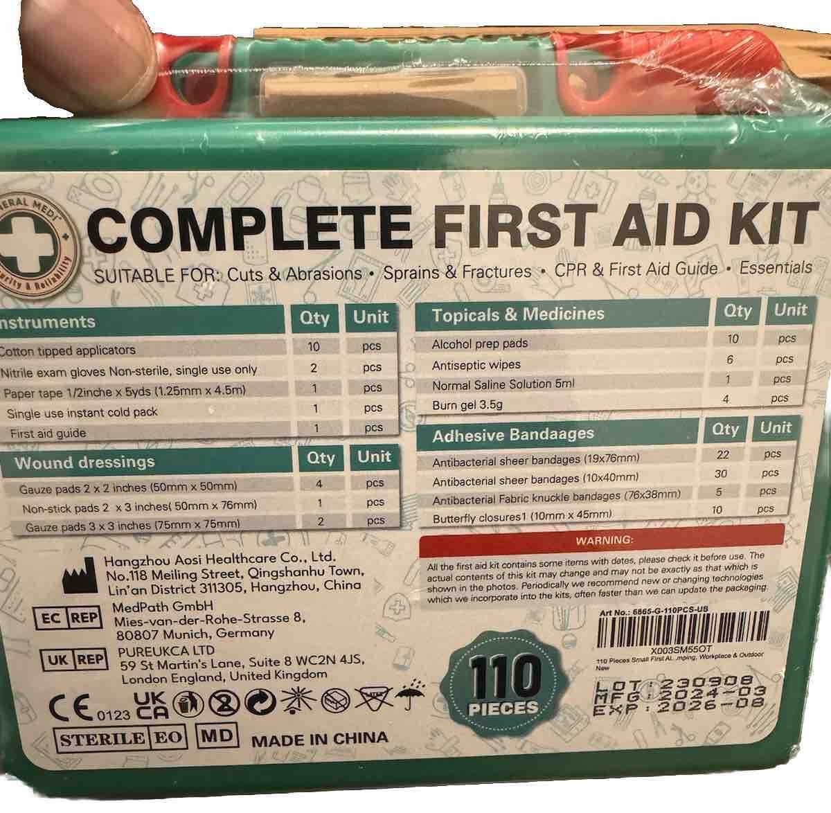 General Medi 110 Pieces Small First Aid Kit – HardCase First Aid Box – Contains