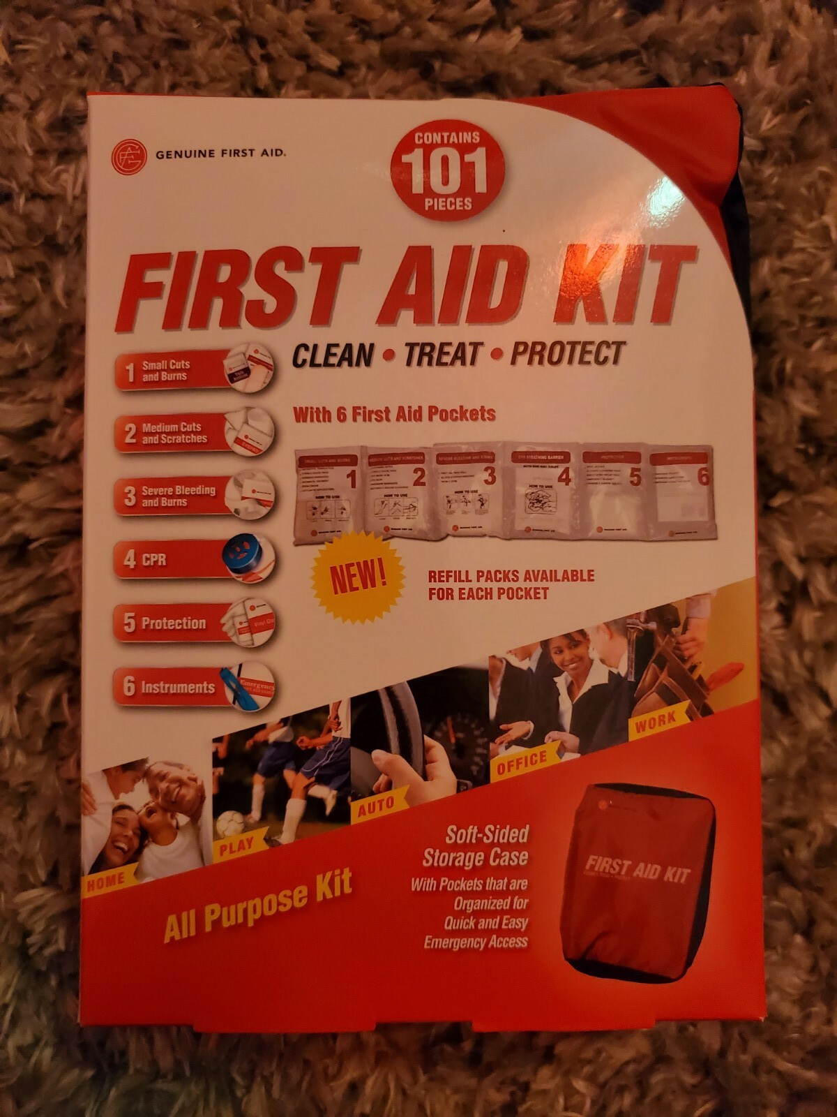 101pc Genuine first aid kit, Red, Portable, Never opened, All purpose kit
