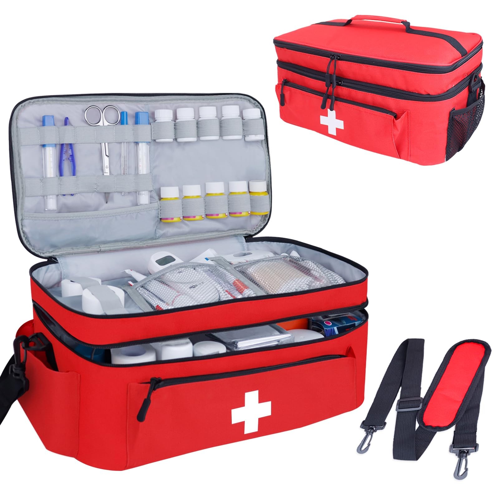 First Aid Bag Empty Large 2 Layer Medical Bag with Shoulder Strap 16”x 9½” x …