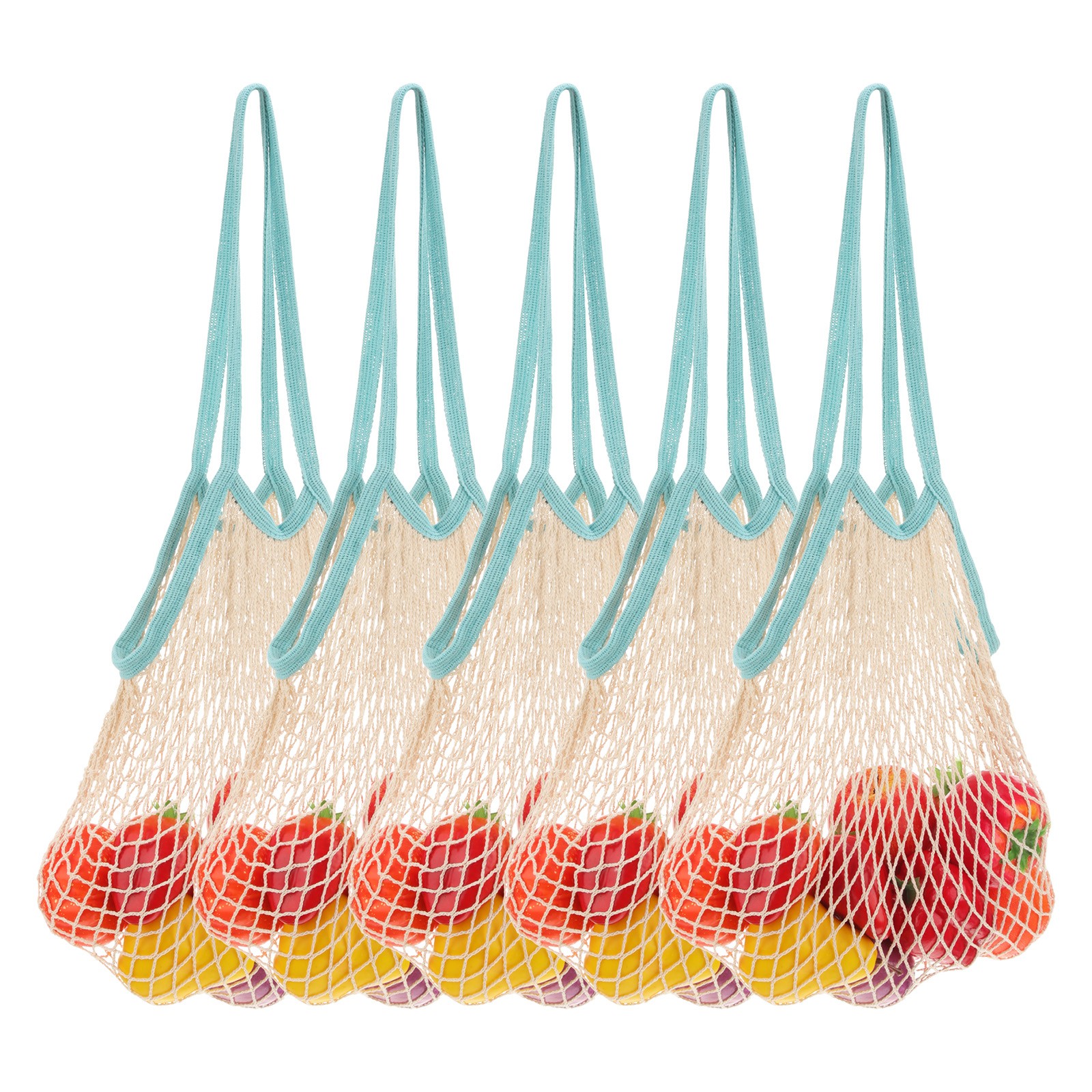 Reusable Mesh Produce Storage Bags Washable Bag (Set of 5Pcs,Light Blue)