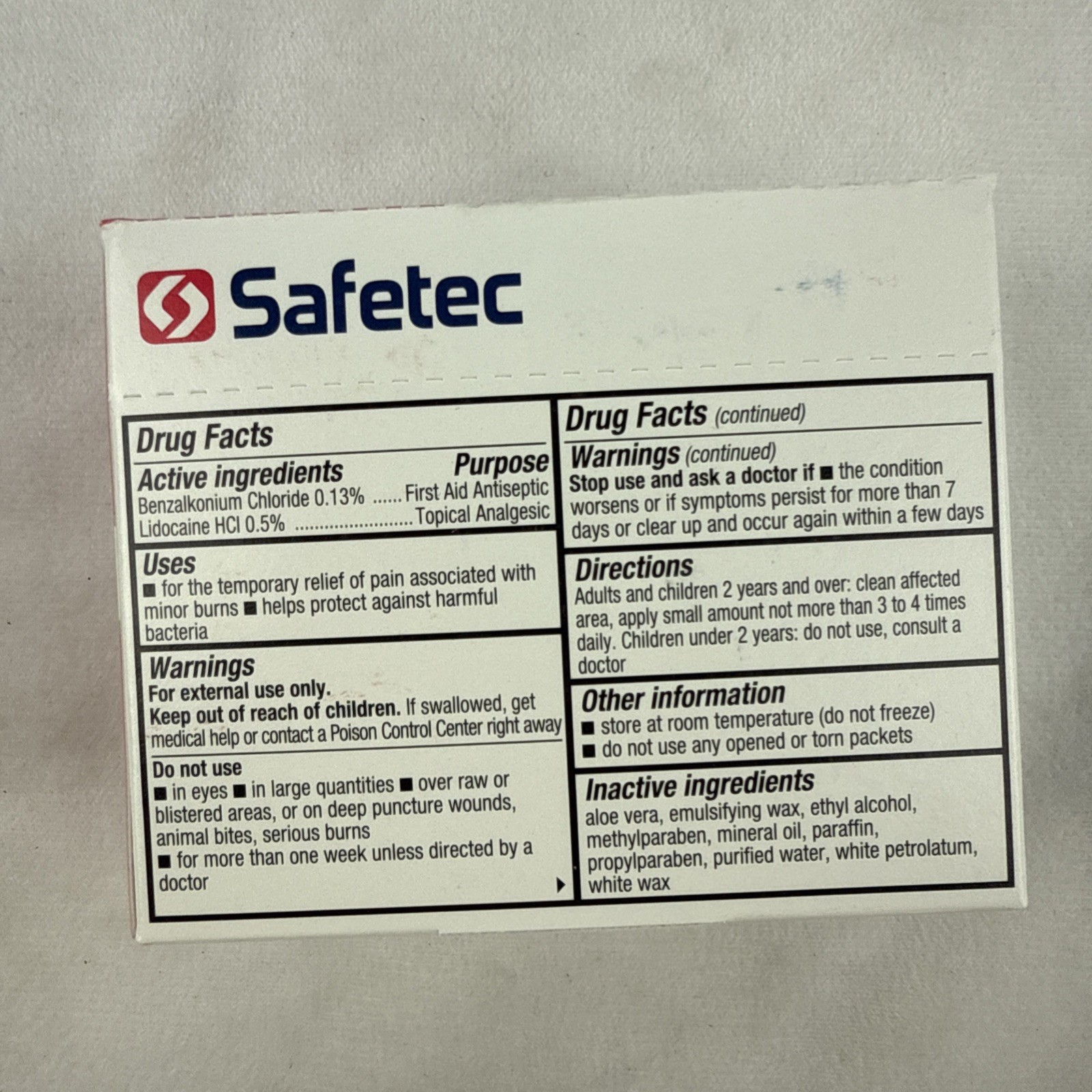 Safetec First Aid 0.9g Packets Burn Cream Refill, 25 Ct. Box