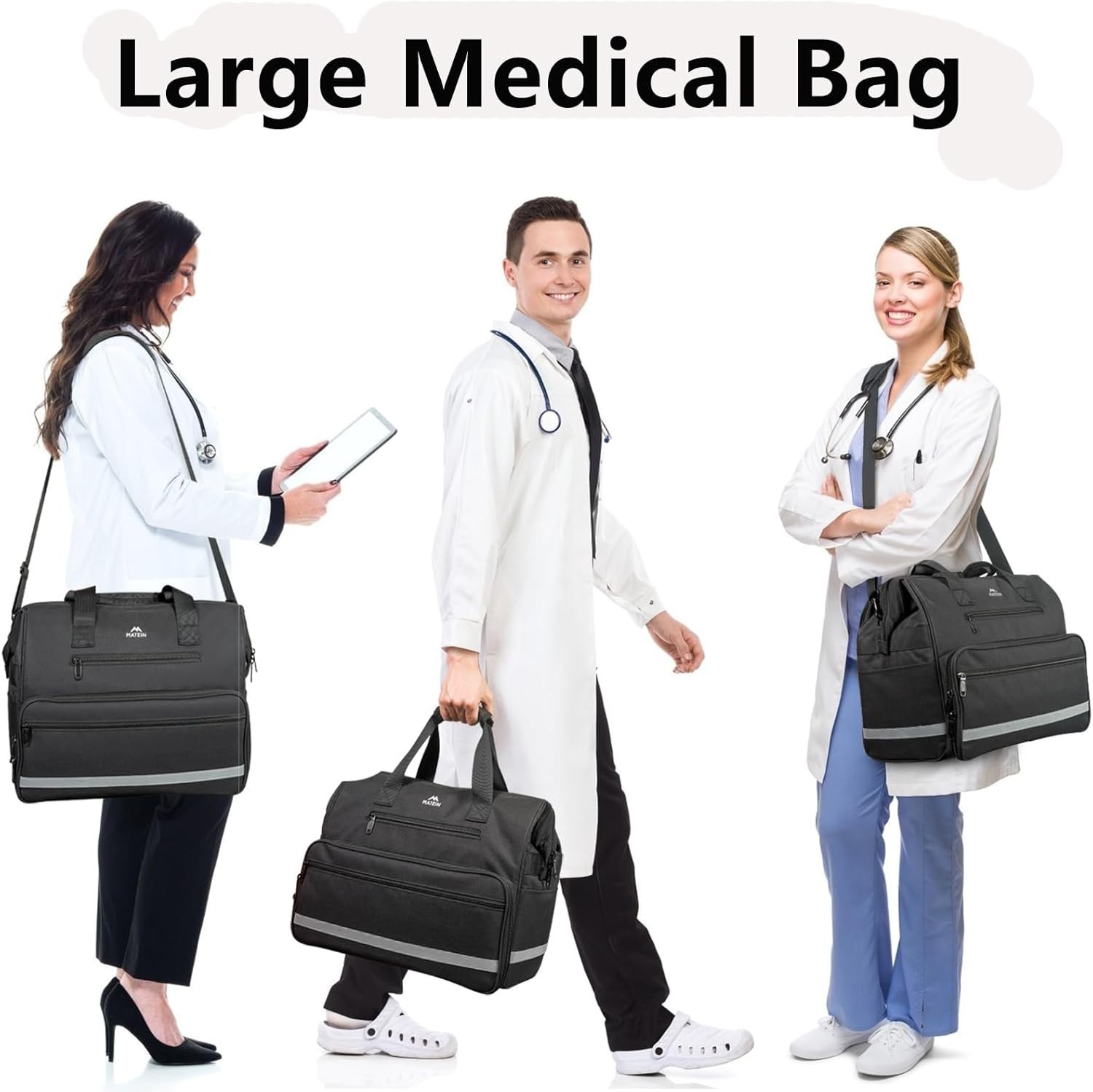 MATEIN Medical Bag Large Water Resistant Nursing First Aid Home Health Bag – NEW