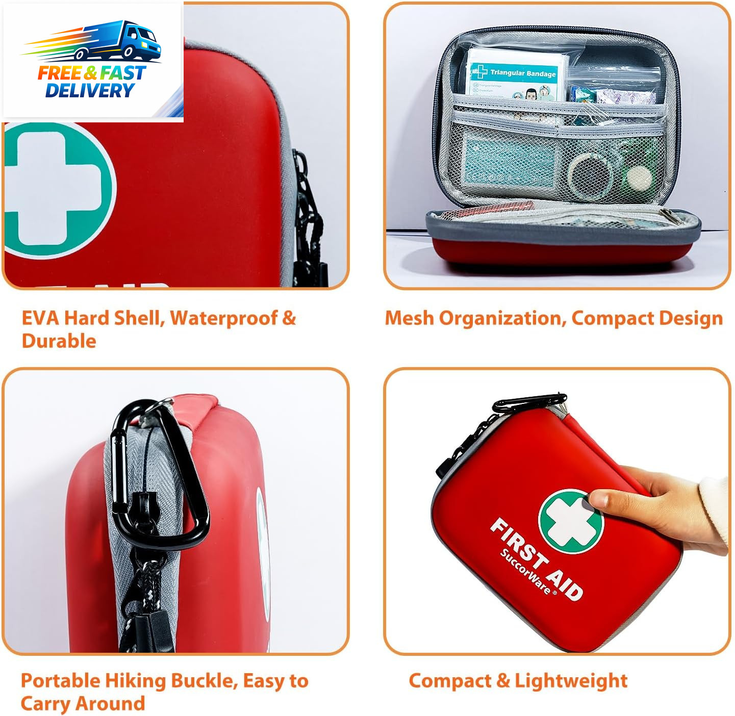 150 Pieces Mini First Aid Kit – Small Medical Kit with Hard Shell – Emergency Fi