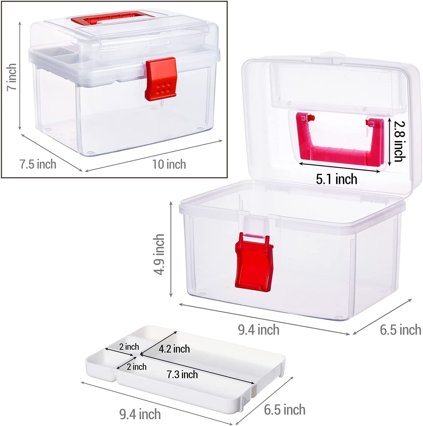 Clear First Aid Bin, Portable Emergency Kit, Medicine Storage Box Container
