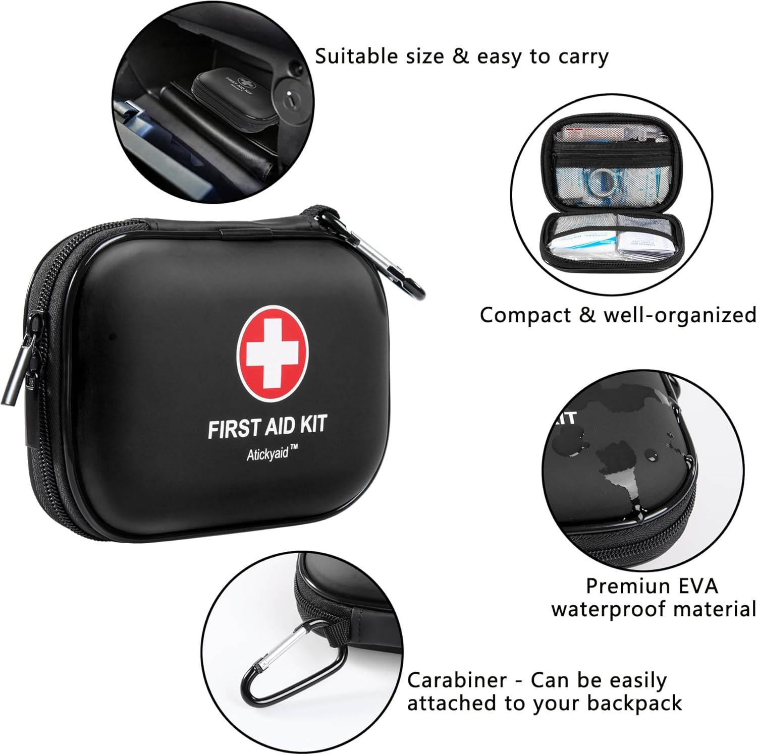 Mini First Aid Kit – 120 Piece Small Waterproof Hard Shell Medical Kit for Car,
