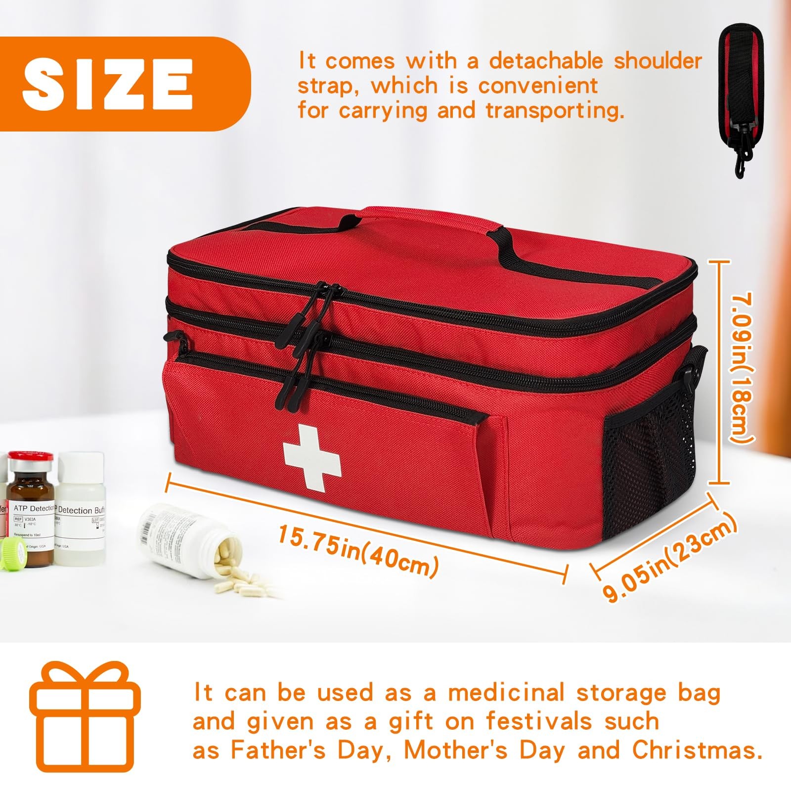 Boczif First Aid Kit, Storage Carry Bag, Red with shoulder strap