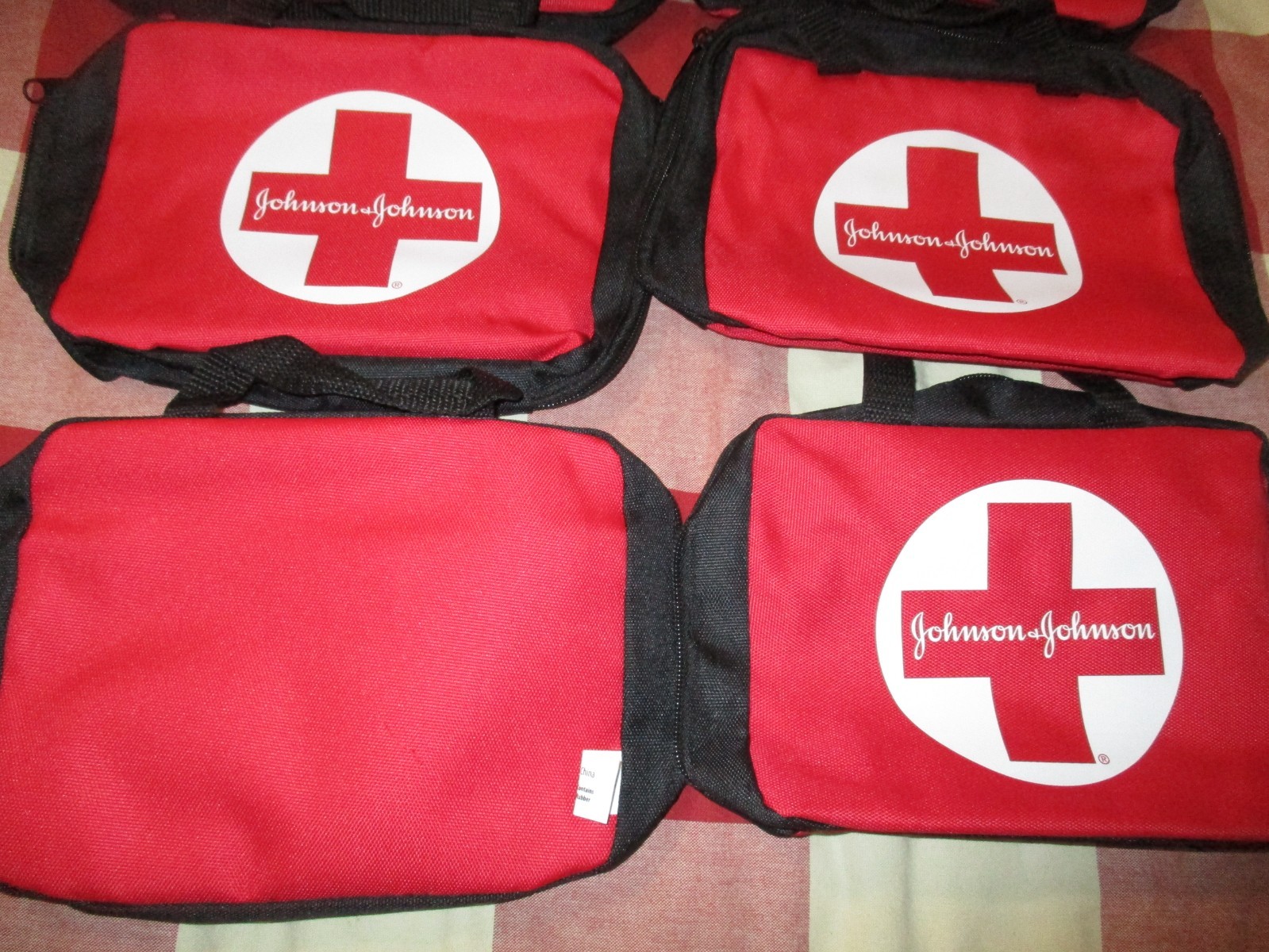 6 First Aid Kit Empty Zippered Bag Red Black Soft Side Johnson & Johnson Pouch