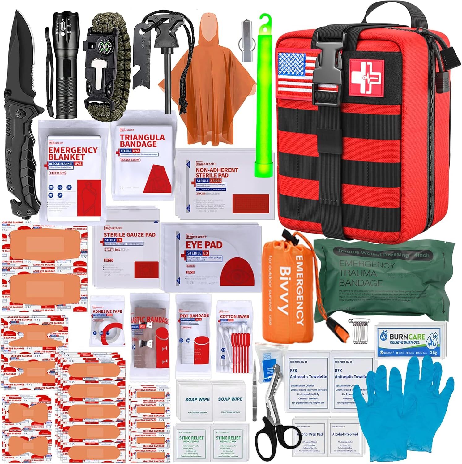 Red First Aid Kit With Survival Gear Portable Emergency Medical Supplies