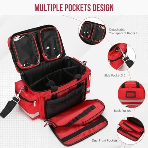Empty First Aid Medical Bag – Nurse & Therapist Storage with Detachable Divider,