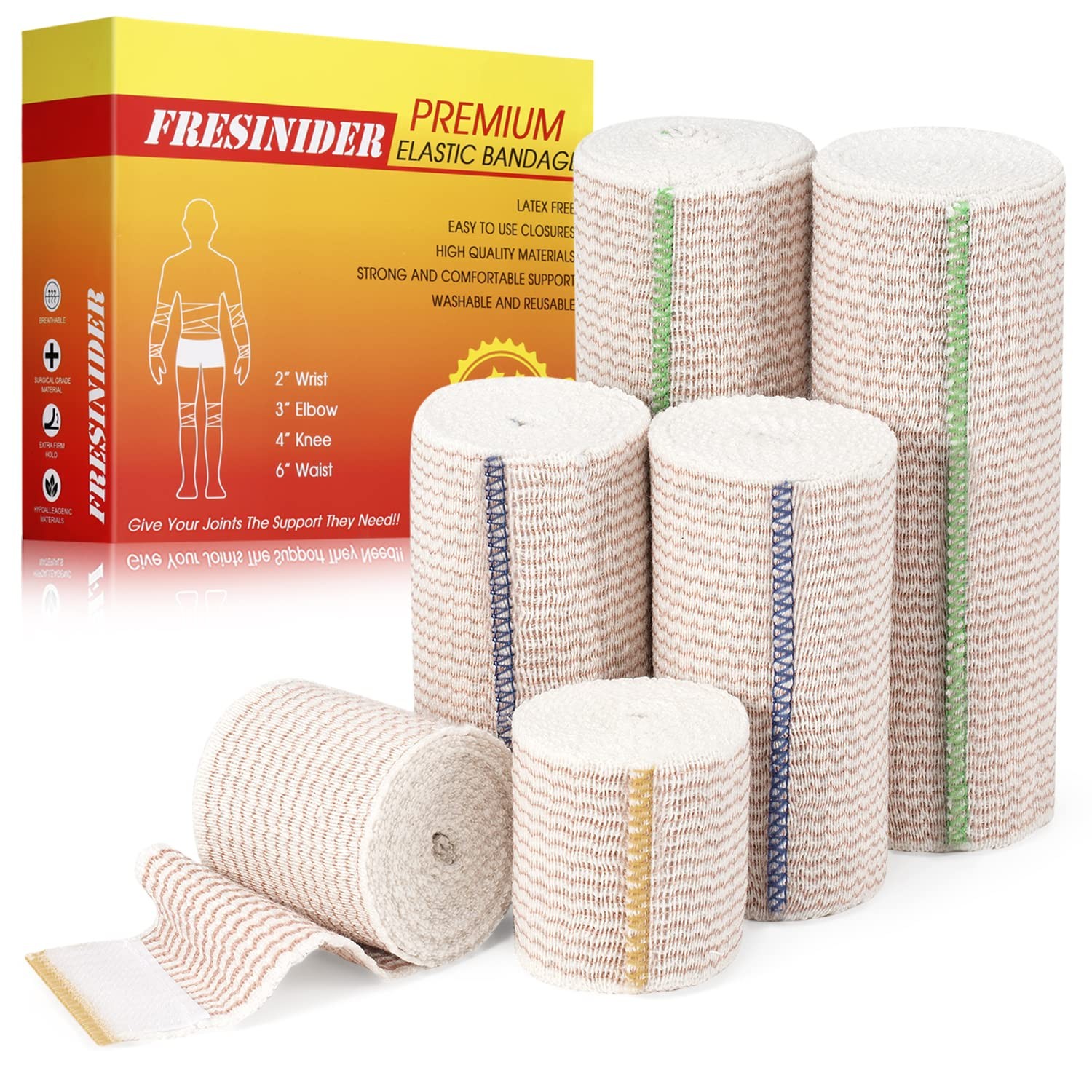 FRESINIDER 6 Pack Elastic Bandages 2, 4, 6 in Compression Support Reusable