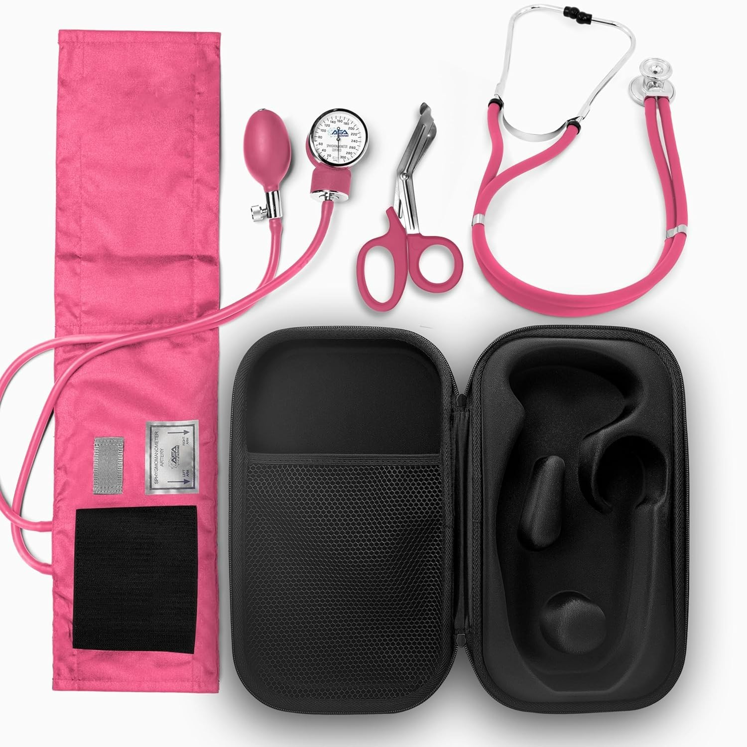 Medical Starter Kit: Stethoscope, BP Monitor, EMT Shears & Case – Pink