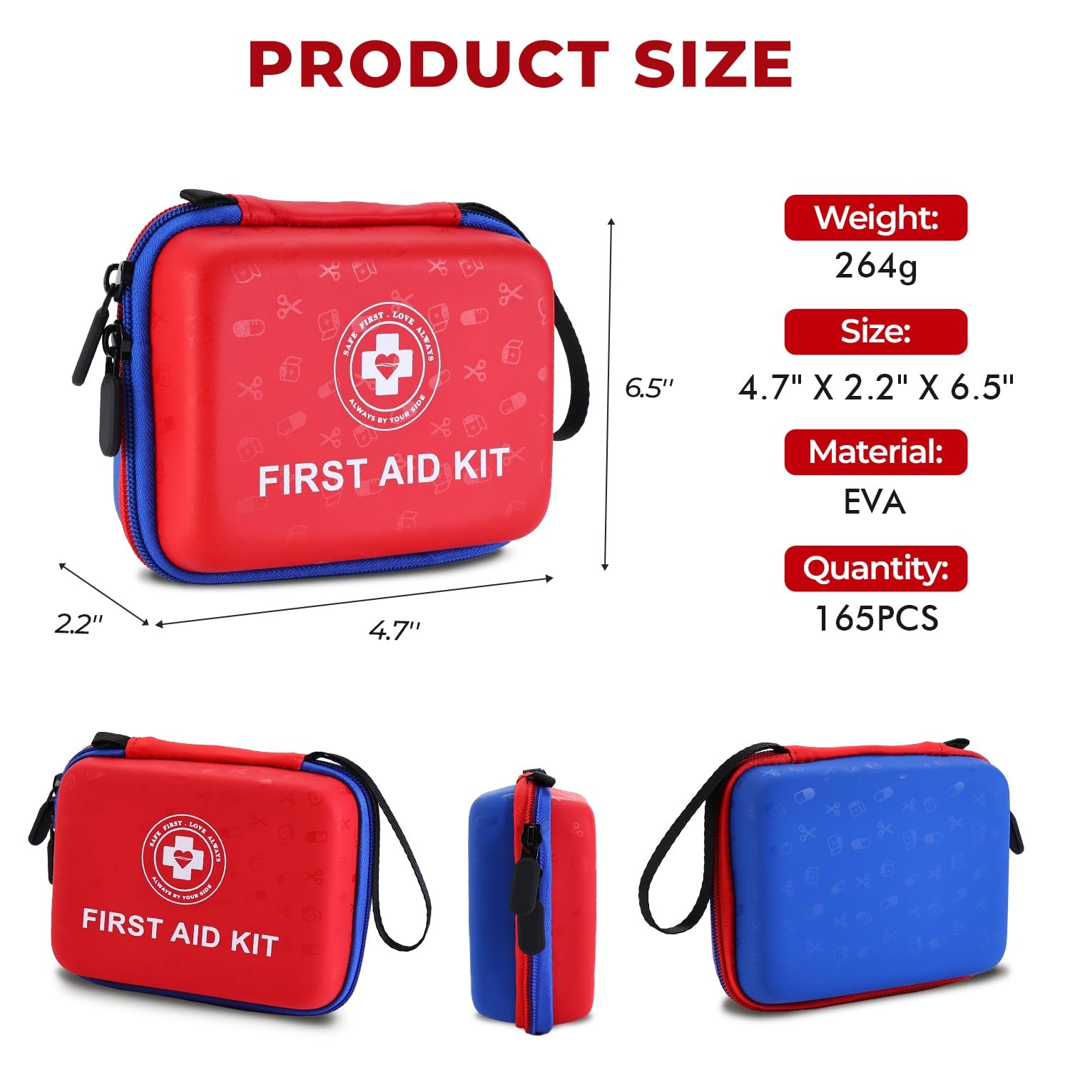 Small First Aid Kit – 165 Piece Dual-Color Emergency Medical Kit with Hard Sh…
