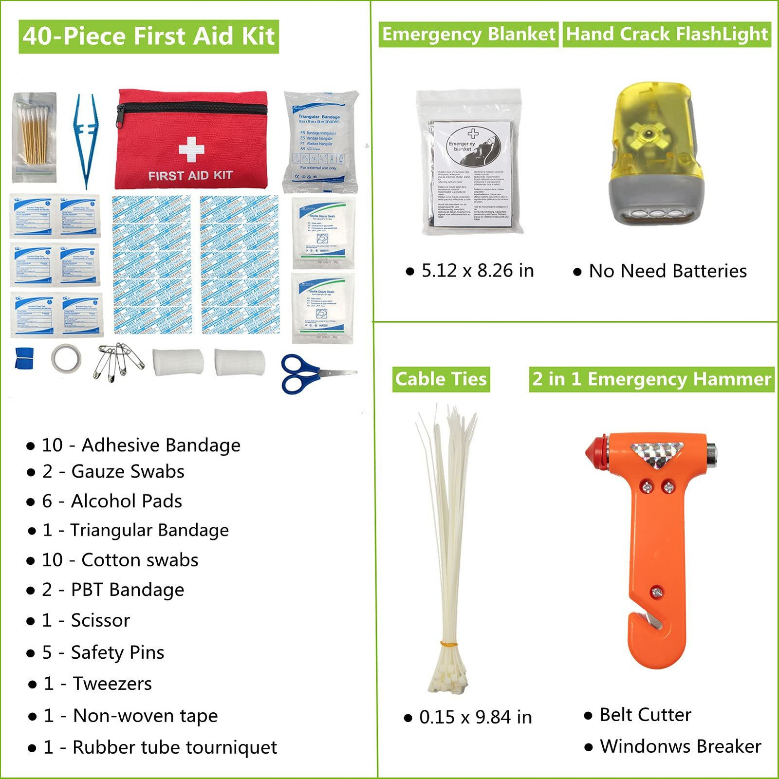 HolaKit 78-Piece Car Emergency Kit – Comprehensive 78 PCS, Green and Black