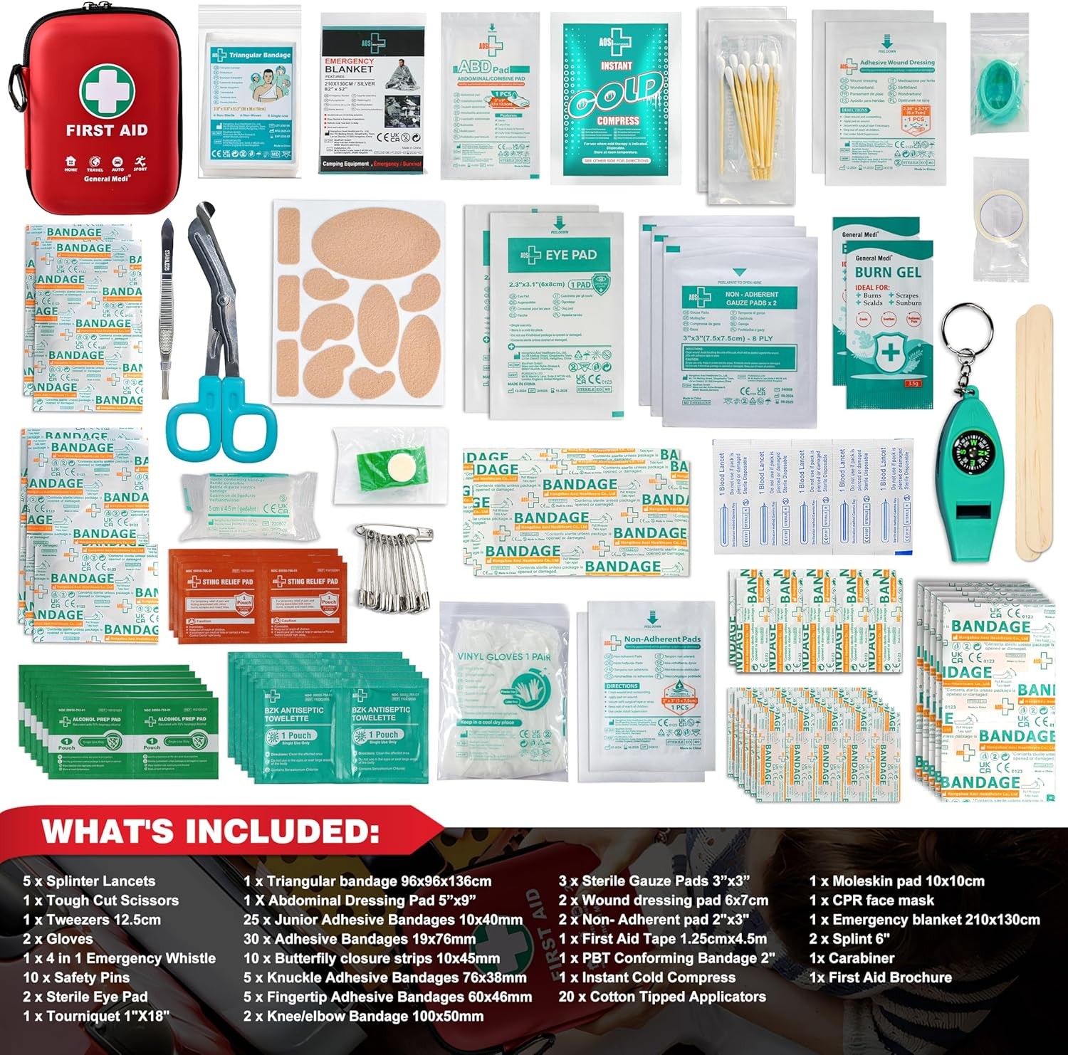 General Medi First Aid Kit – 170 Pieces Hard Case and Lightweight – Great for Tr