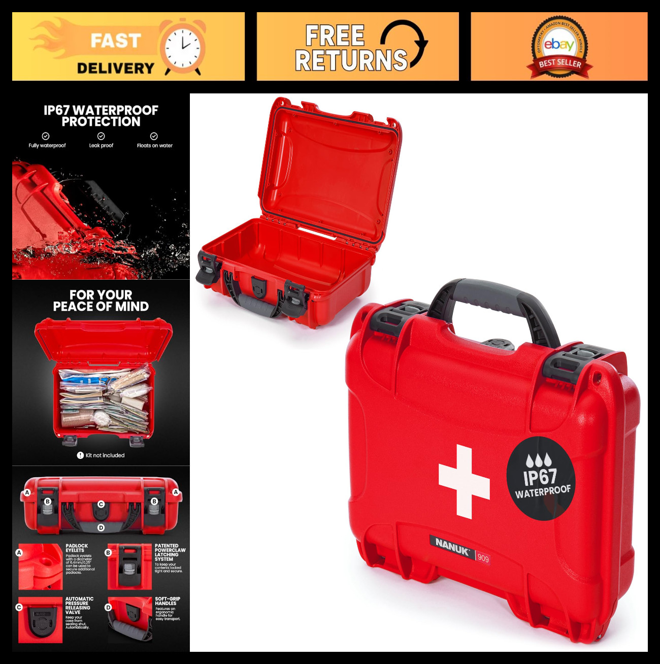 Waterproof First Aid Box – Durable Medical Organizer Case, IP67 Dustproof & Impa