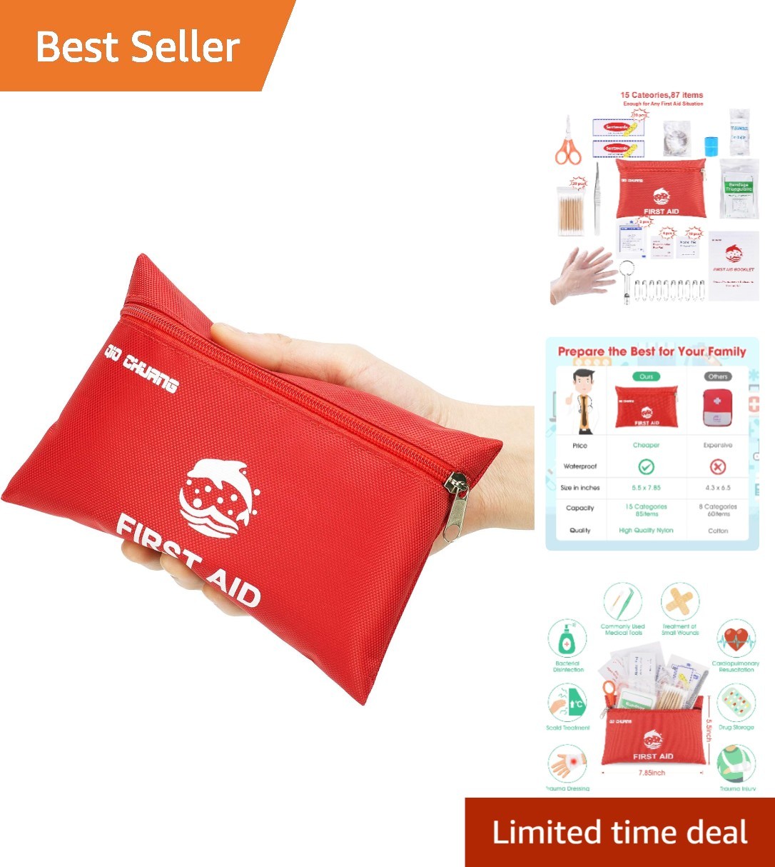 Lightweight Waterproof First Aid Emergency Kit – 87 Pieces for Home & Outdoor