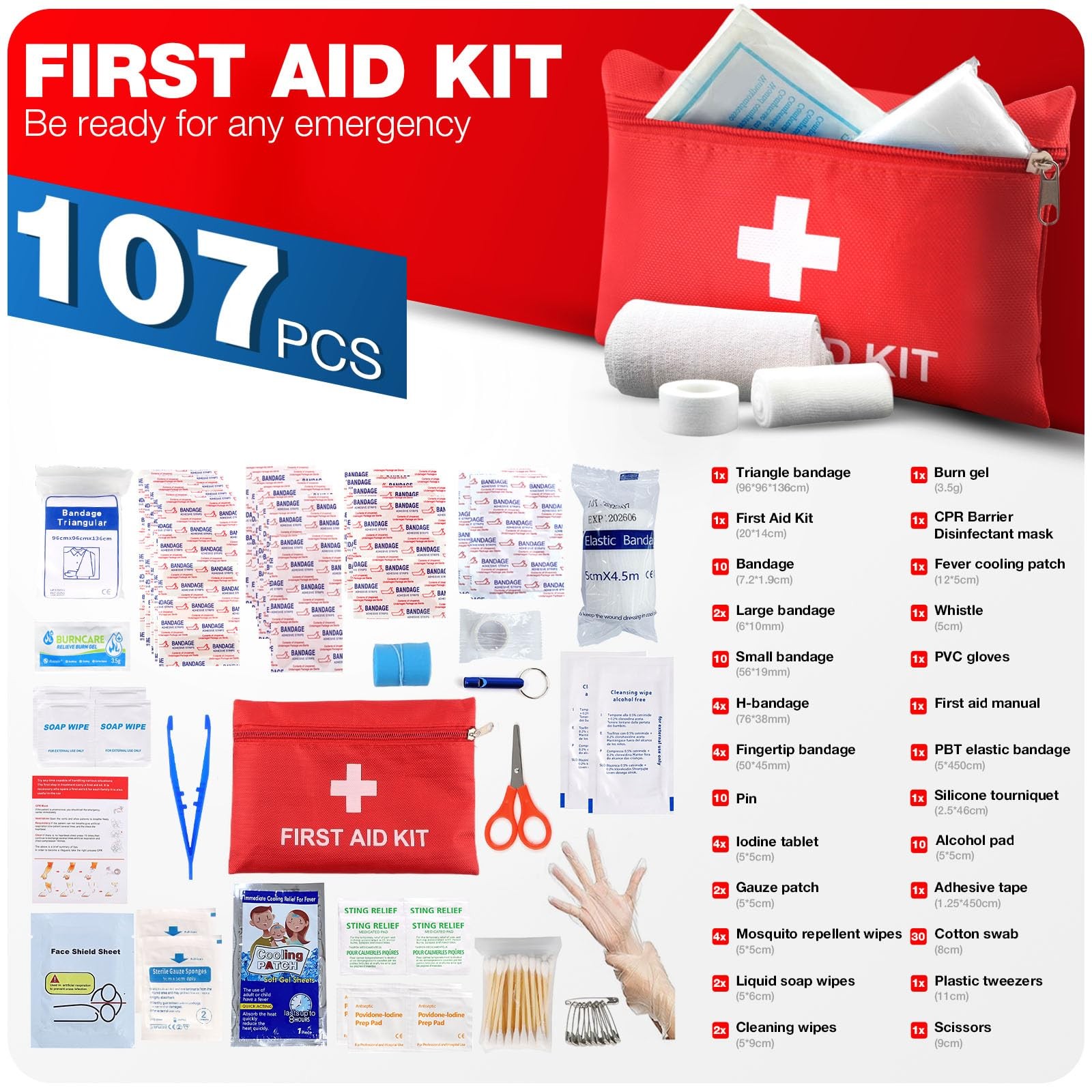 First Aid Kit for Home Car Travel 107 Piece Emergency Kits for Hiking Camping…