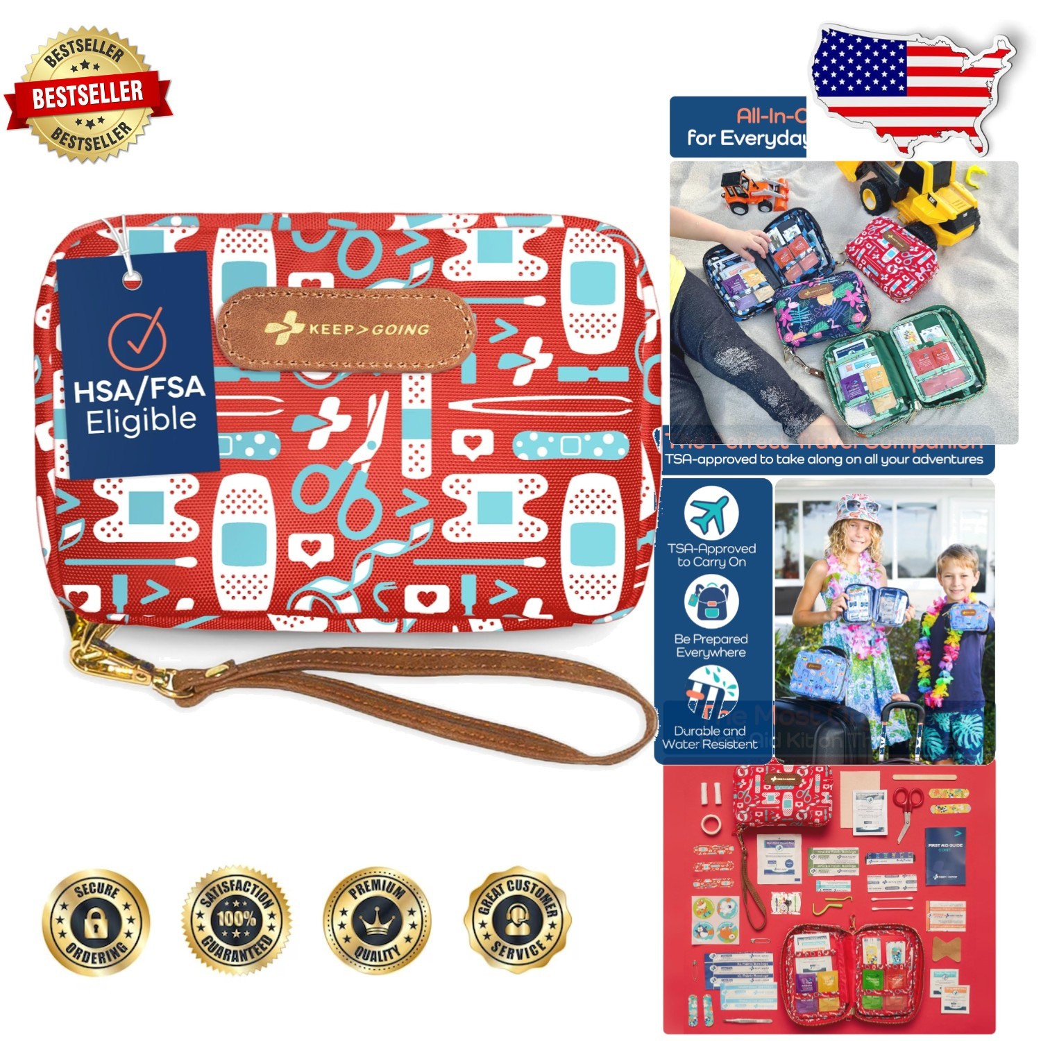 Kids Travel First Aid Kit 130 Pc Water-Resistant Bag