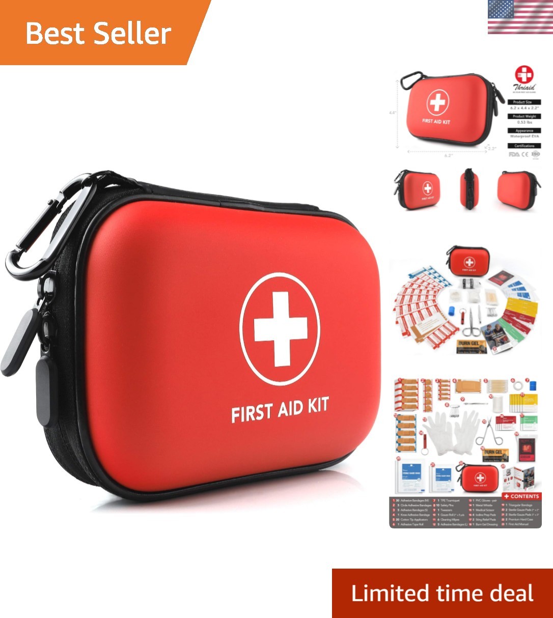 Mini First Aid Kit, 100 Pieces Water-Resistant Hard Shell Small Case – Perfec…