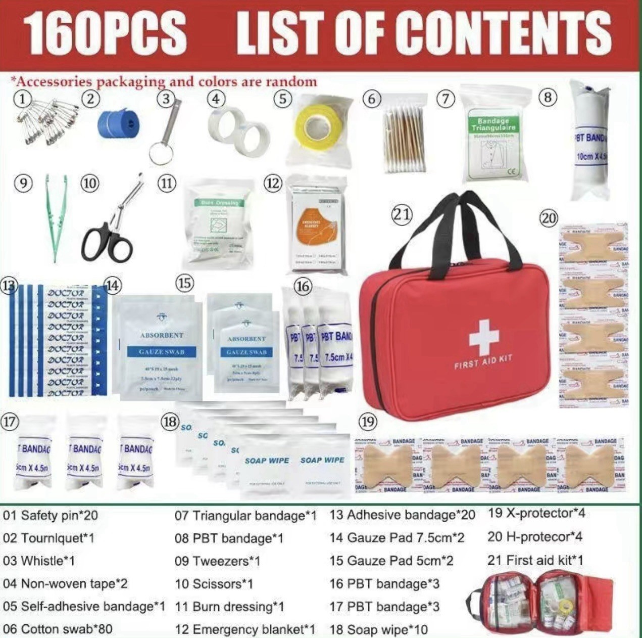 First Aid Kit 160 PCS Medical Emergency Healthcare Survival Hunting Hiking Camp