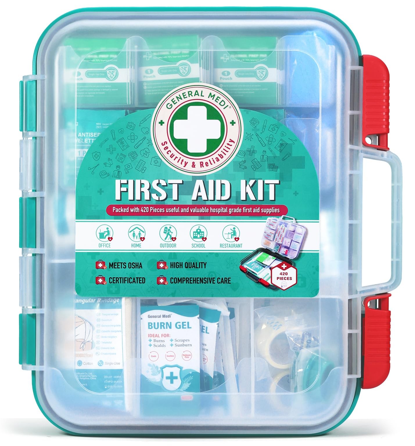 420 Pieces Professional First Aid Kit – HardCase First Aid Box – Contains Pre…