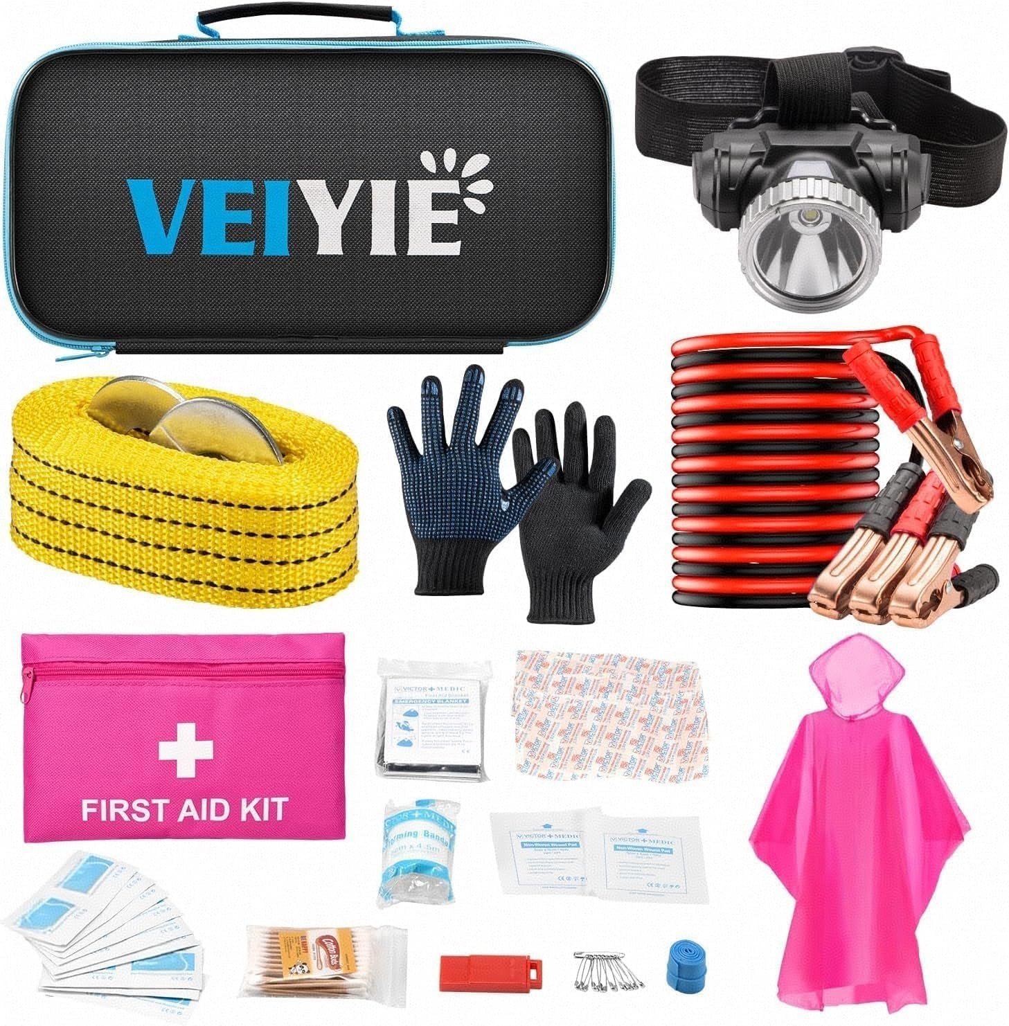 Car Roadside Emergency Kit with Jumper Cables, Car First Aid Kit Emergency Kit f