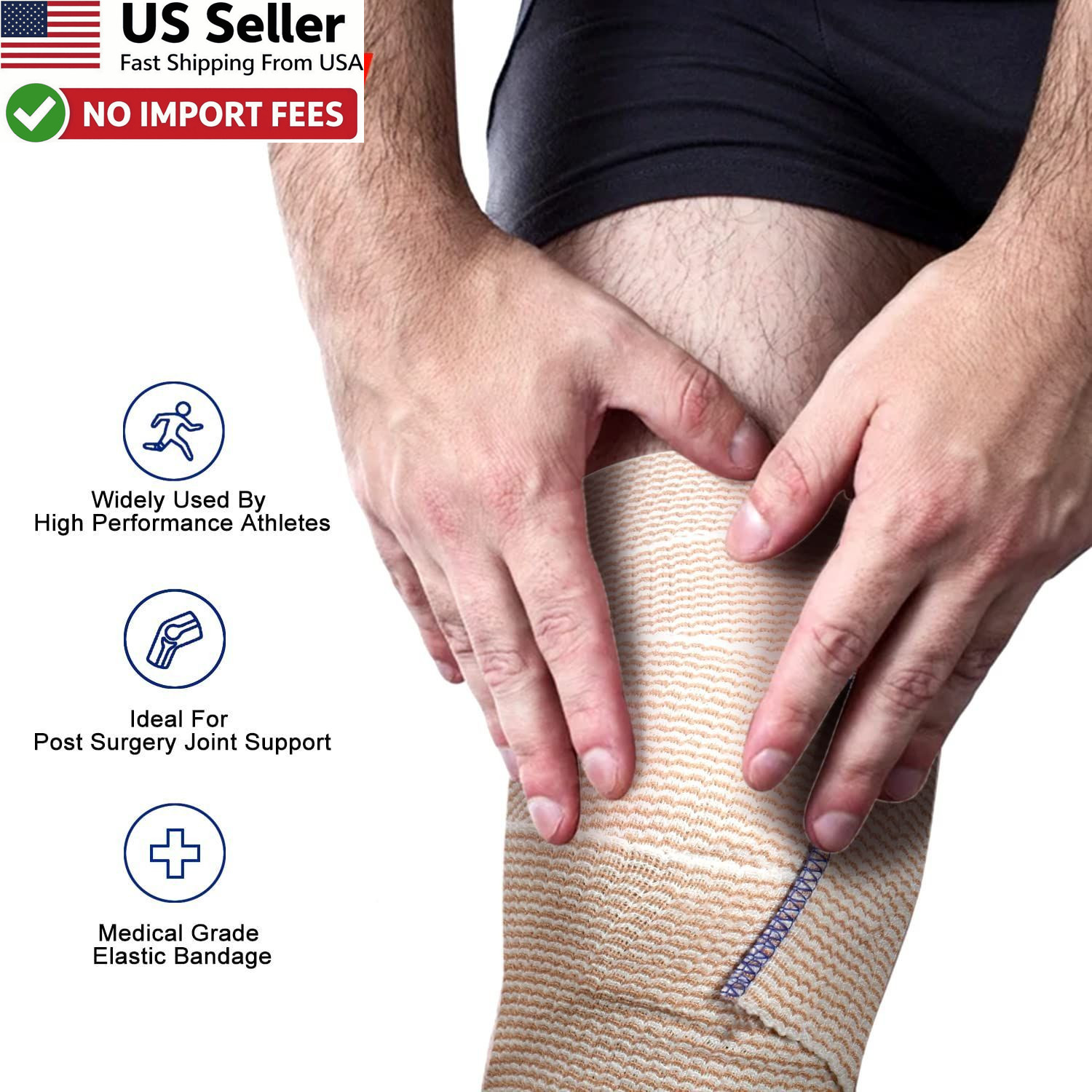 FRESINIDER 6" Elastic Bandage Wrap 4 Pack Cotton Compression Touch Close FROM US